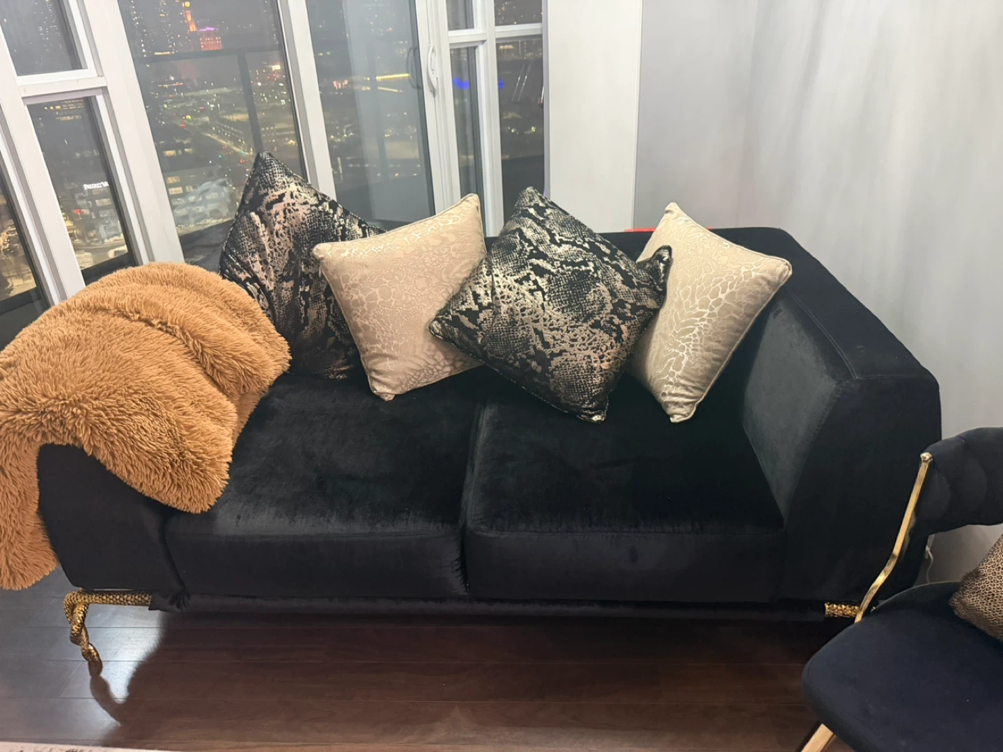 2 piece Black Velvet Sofas with Gold Accents - photo 4