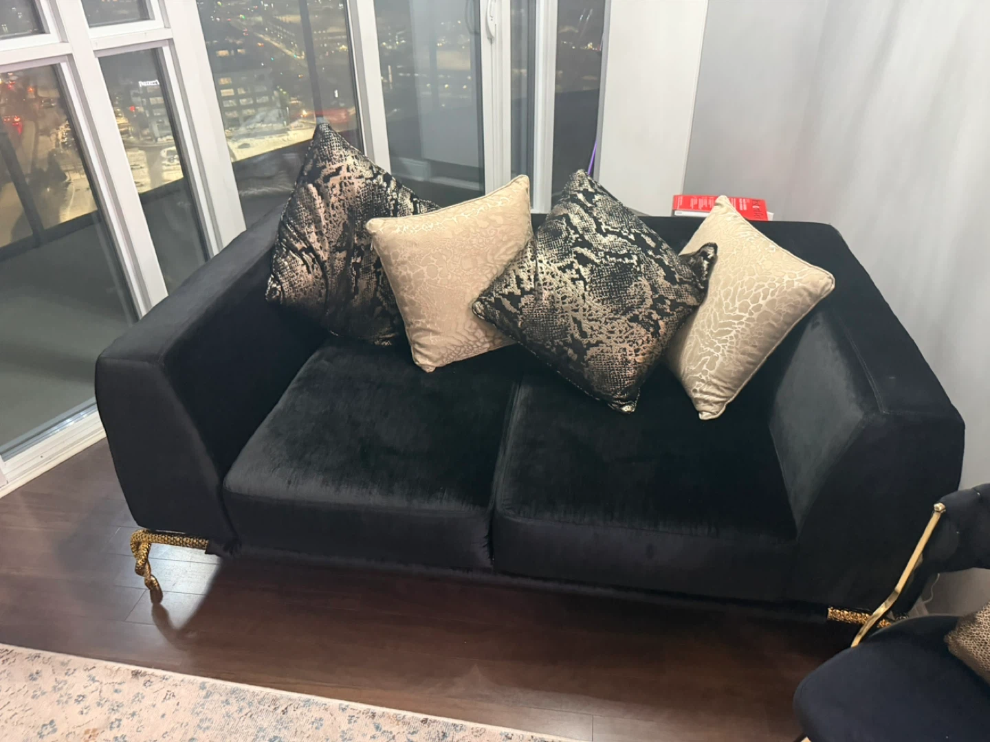 2 piece Black Velvet Sofas with Gold Accents - photo 3