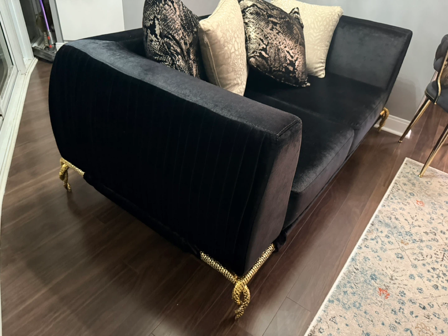 2 piece Black Velvet Sofas with Gold Accents - photo 2