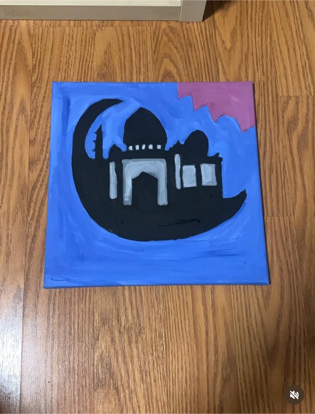 Hand-Painted Canvas Art - Mosque and Moon Design