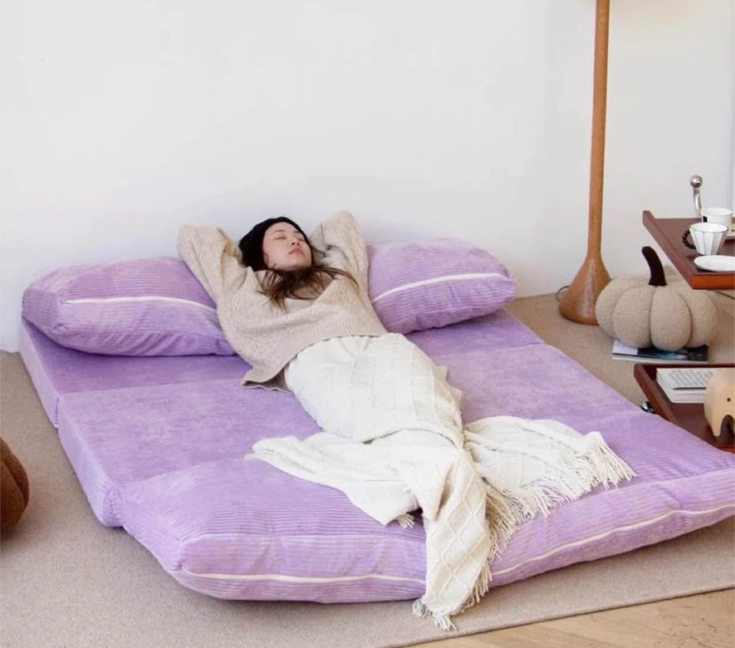 Purple Corduroy Foldable Floor Sofa Bed - photo 3