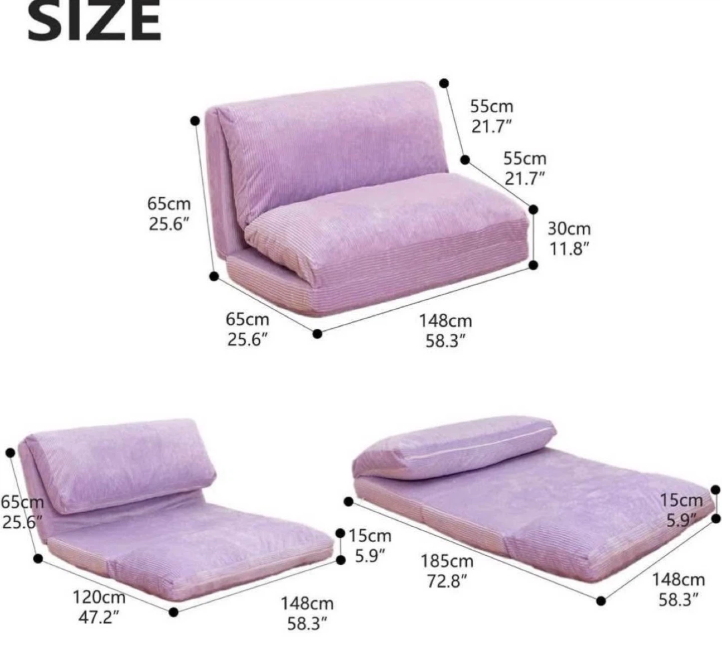 Purple Corduroy Foldable Floor Sofa Bed - photo 4