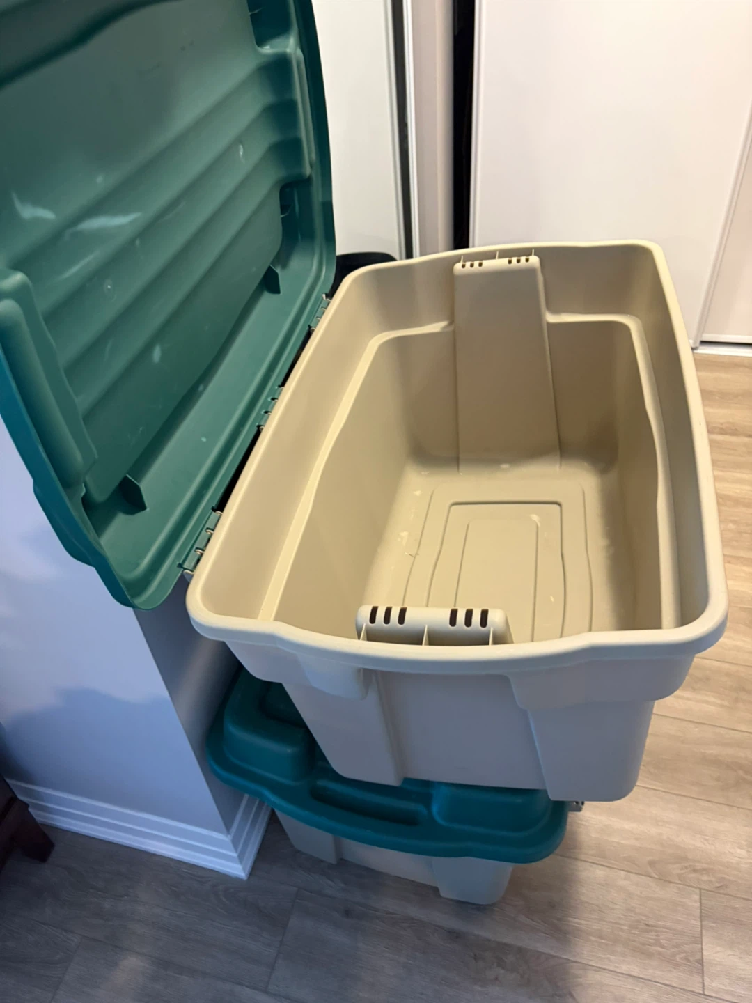 Two Plastic Storage Bins with Lids