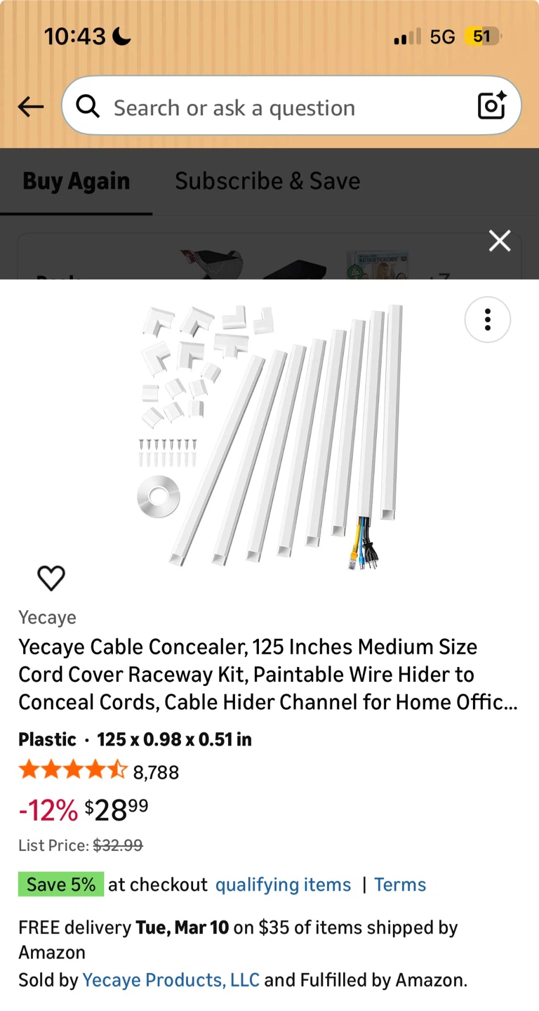 YECAYE 125in Cable Concealer