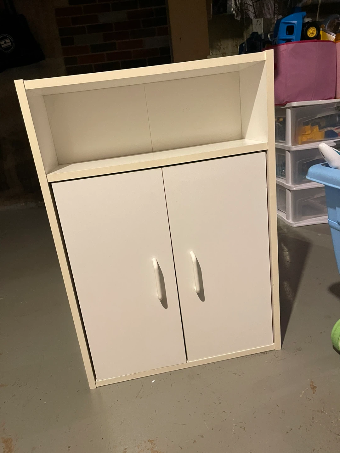 White Storage Cabinet with Doors and Shelves
