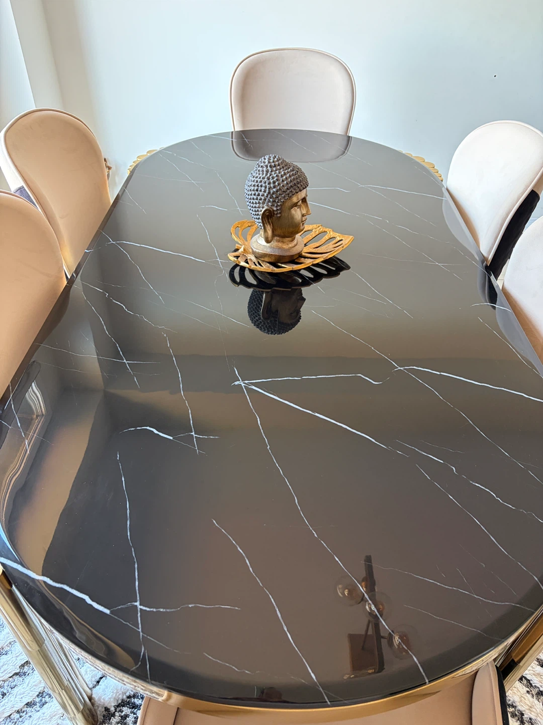 Modern Glam Marble Dining Table Set – Gold Base - photo 2