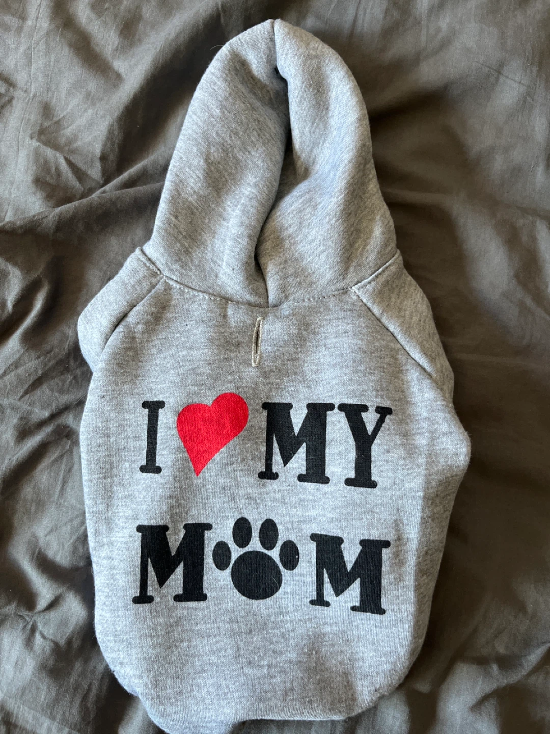 XS- Grey Dog Hoodie "I Love My Mom" S