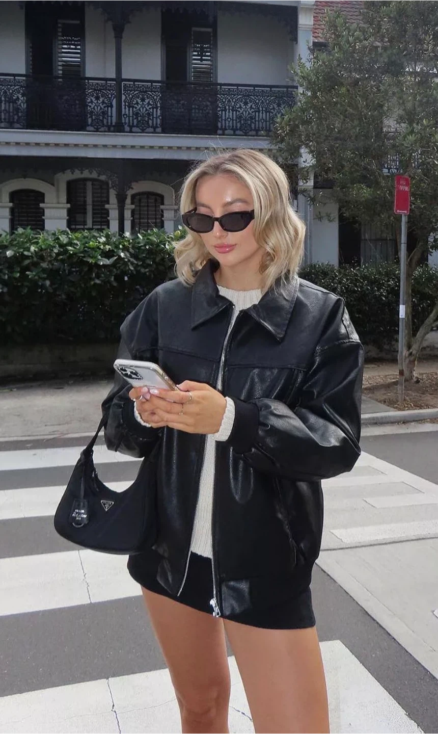 Princess Polly Goldsmith Faux Leather Bomber Jacket - US 8