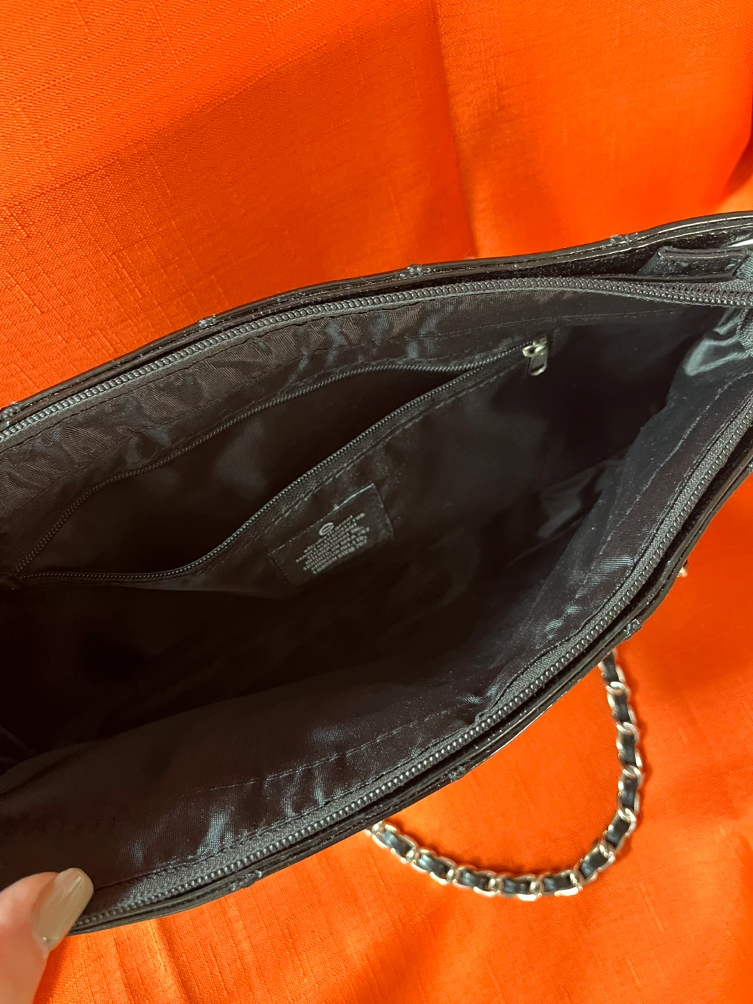 Black Quilted Patent Leather Clutch with Chain - photo 2