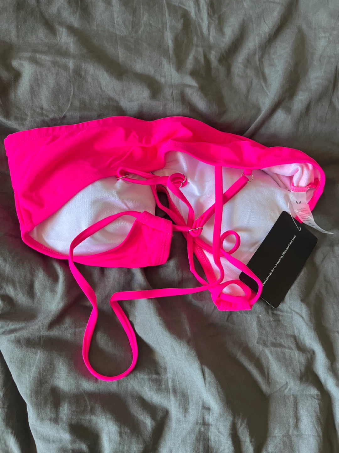 M Size- ZILCREMO Neon Pink Ruched Bandeau Bikini Top Size M - photo 2
