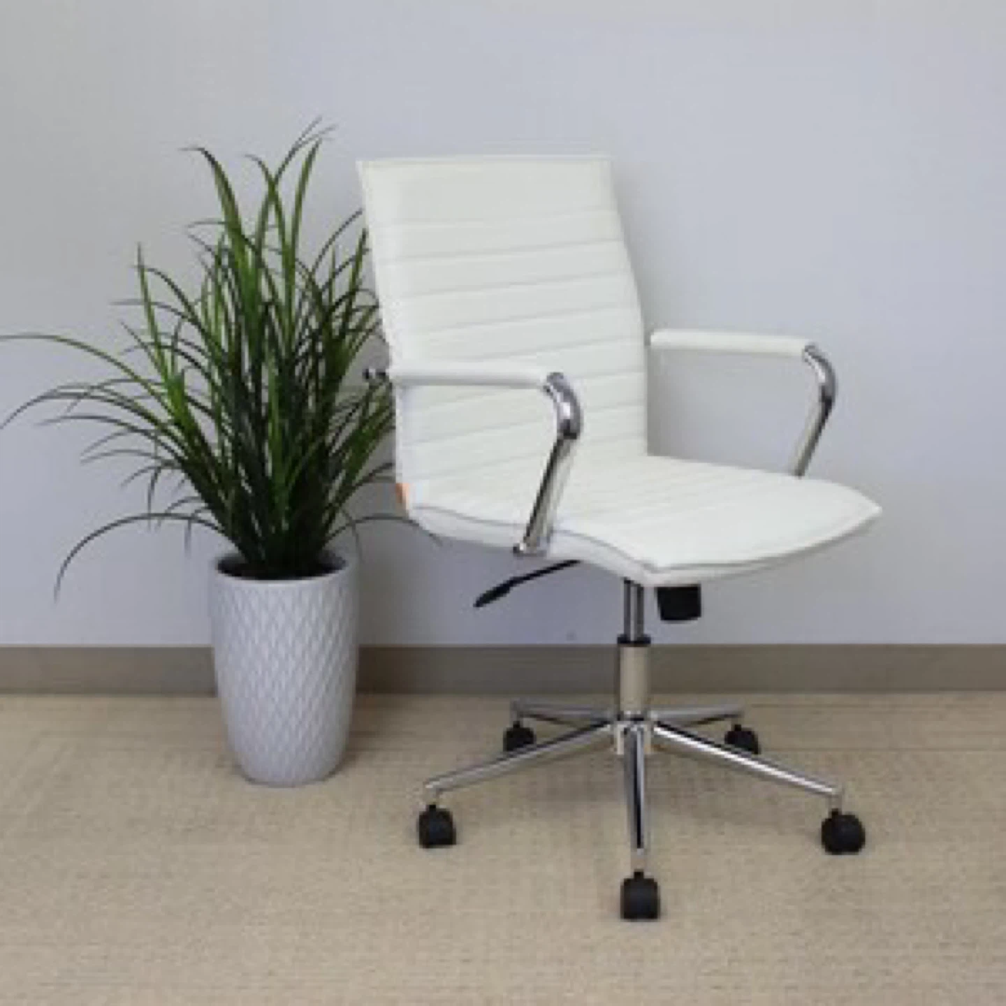 White Faux Leather Office Chair with Chrome Accents - photo 4