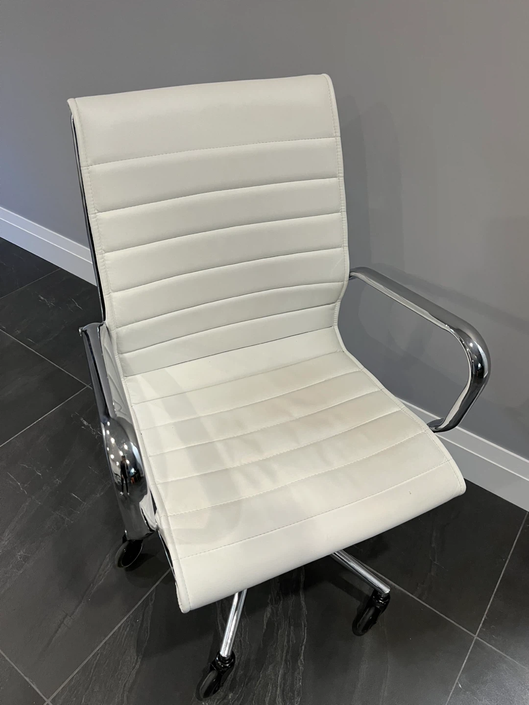 White Faux Leather Office Chair with Chrome Accents