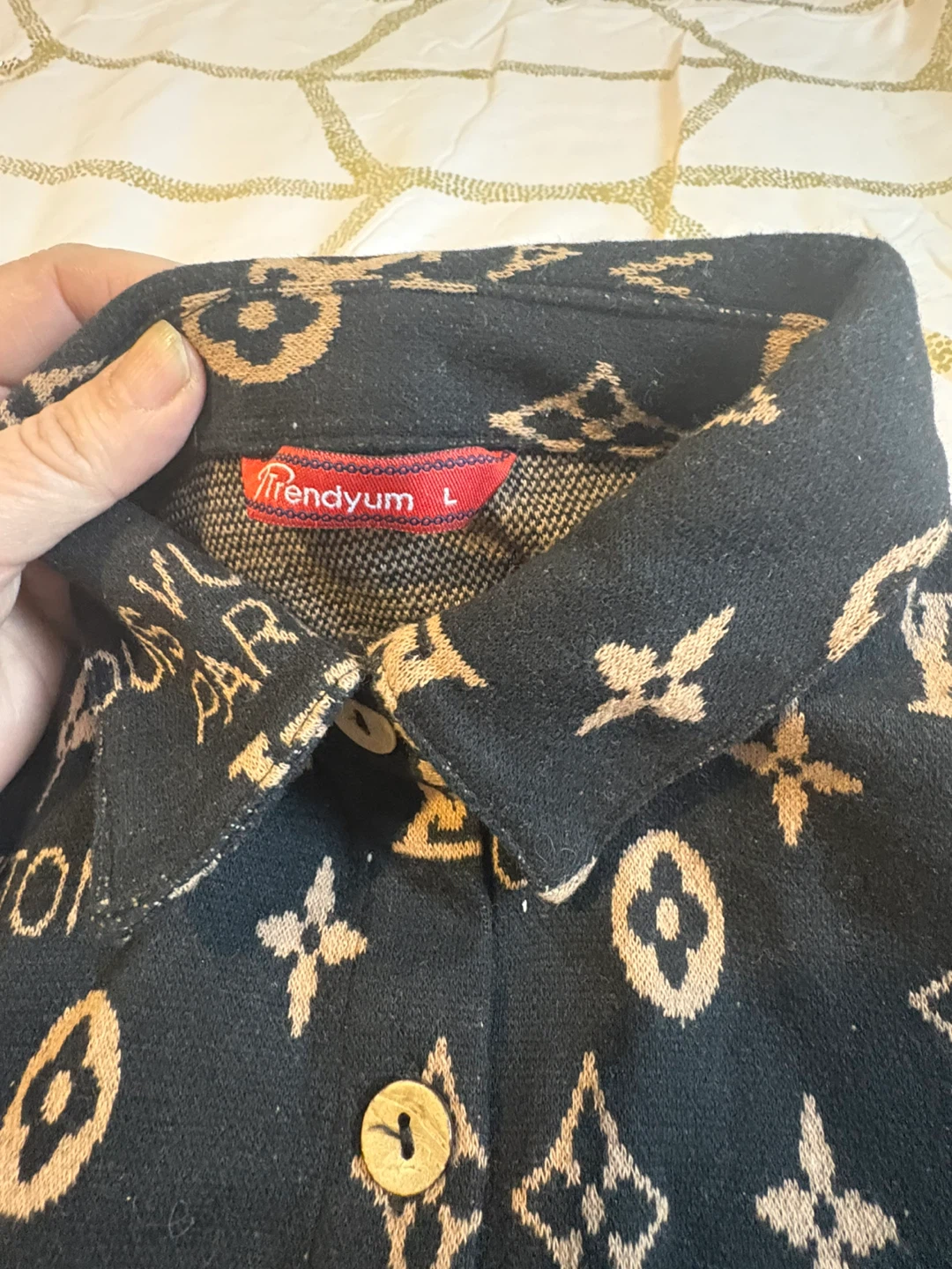 Trendyum Button-Up Shirt with LV-style Print - photo 4