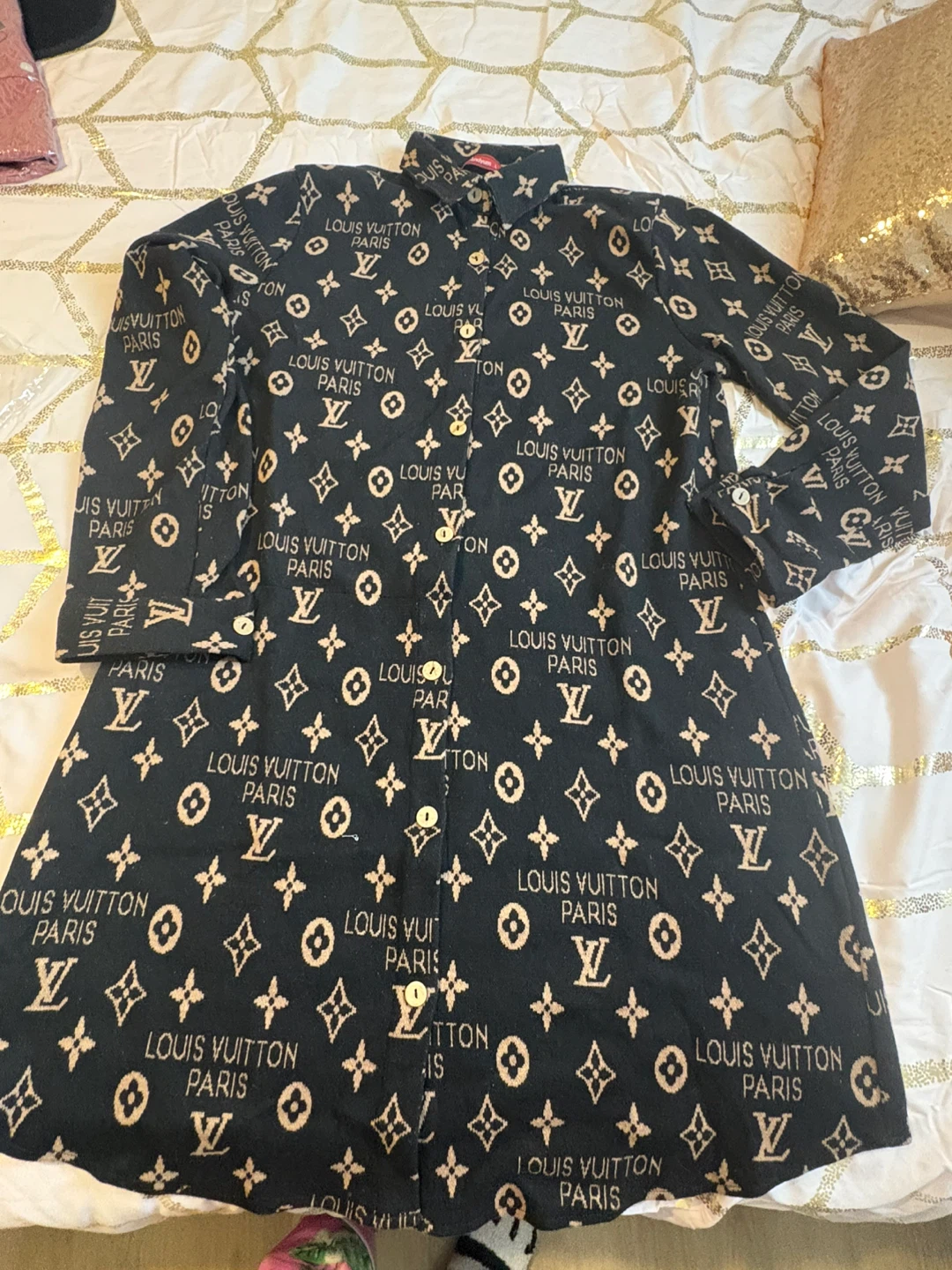 Trendyum Button-Up Shirt with LV-style Print