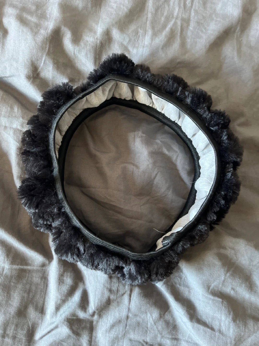 Black Faux Fur Steering Wheel Cover - photo 2