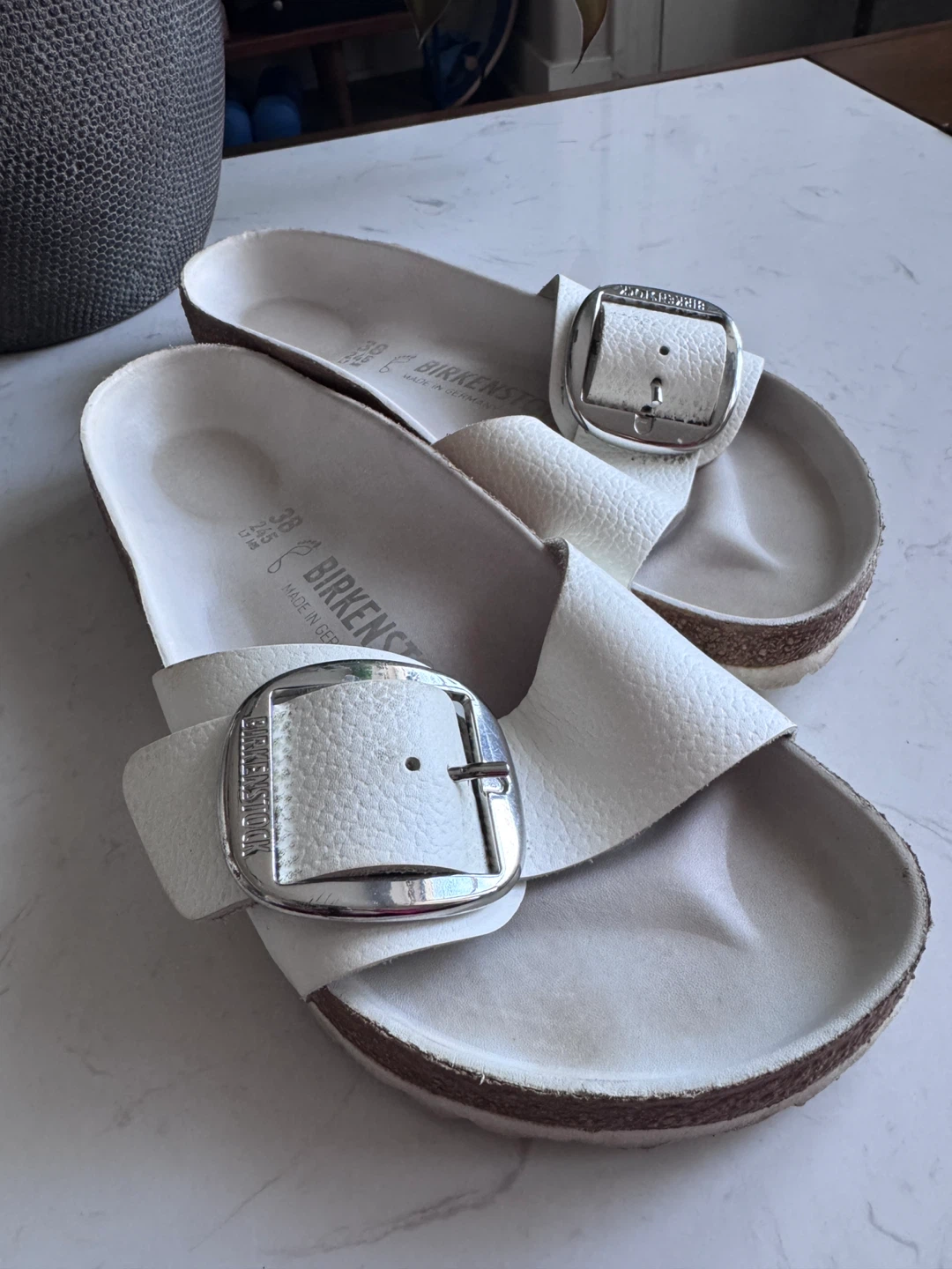 White Birkenstock Arizona Big Buckle Sandals Size 38