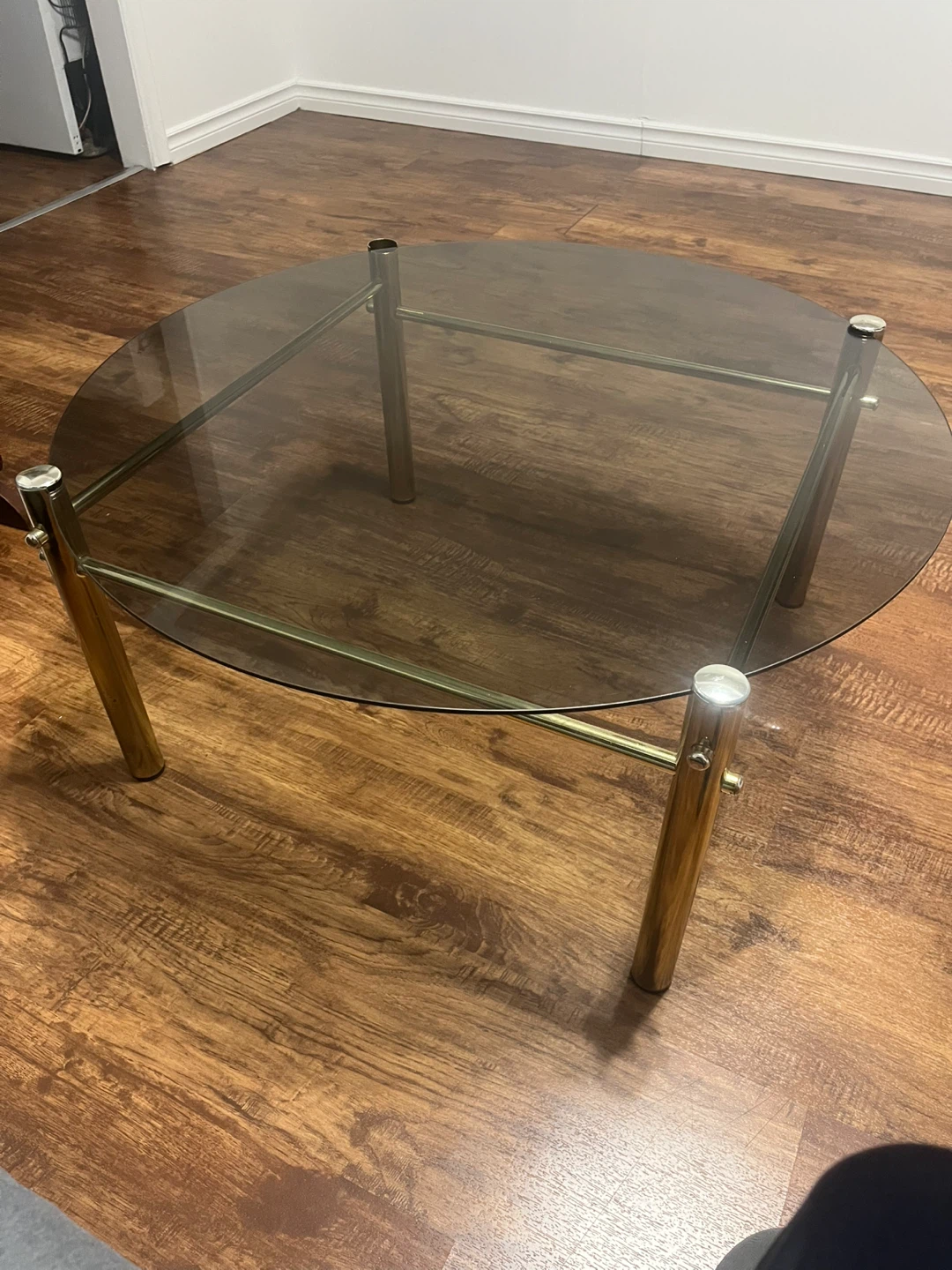 Glass and Brass Round Coffee Table