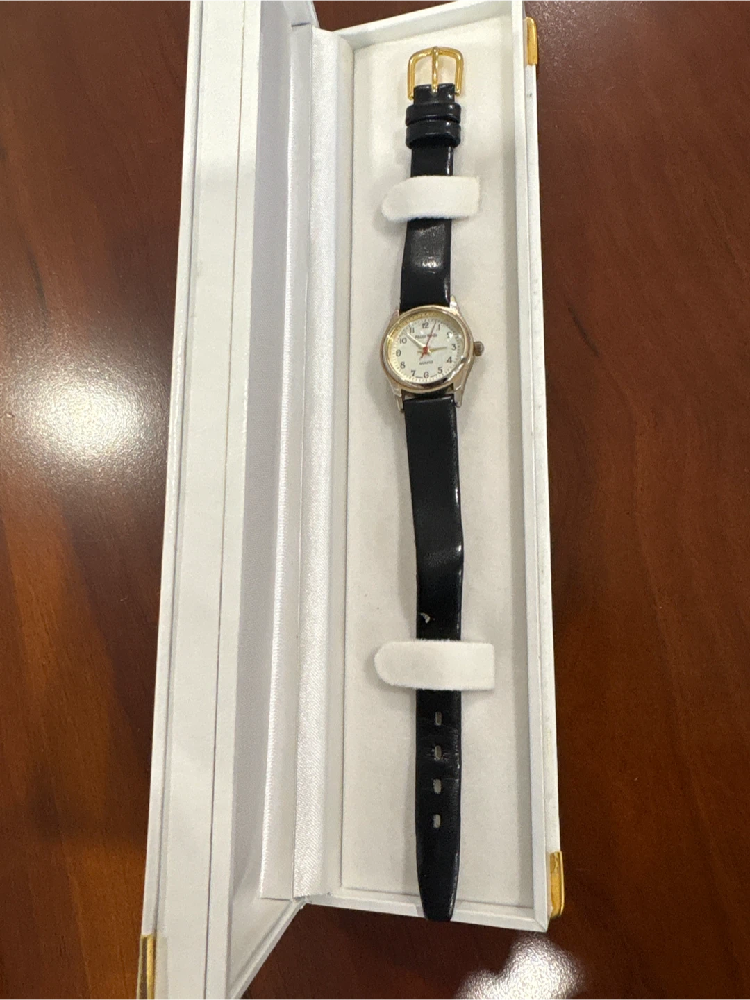 Women's Quartz Watch with Black Leather Band