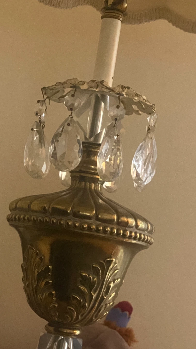 pair Vintage Brass Crystal Accent Table Lamps - photo 2