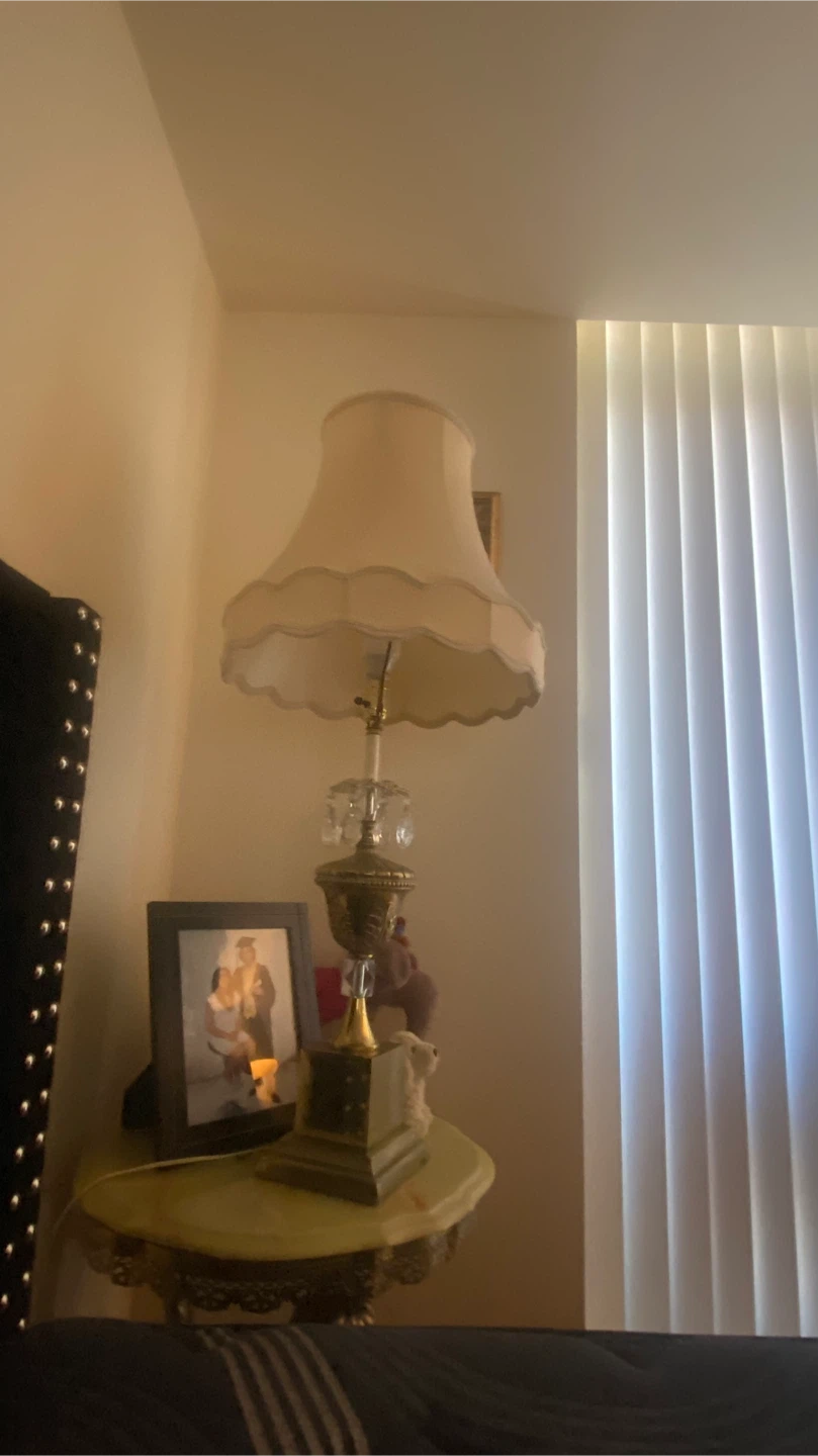 pair Vintage Brass Crystal Accent Table Lamps - photo 5