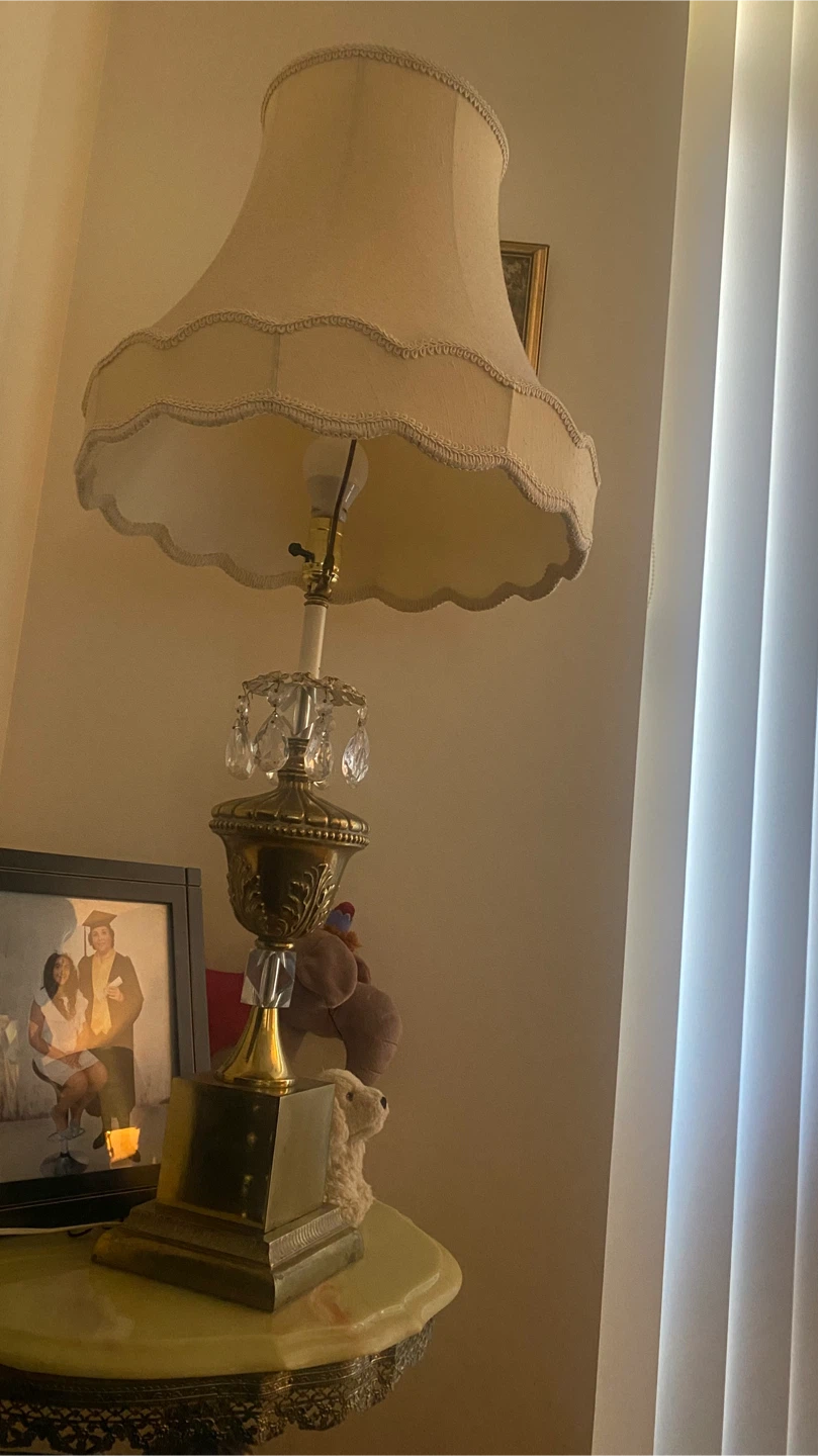 pair Vintage Brass Crystal Accent Table Lamps - photo 4