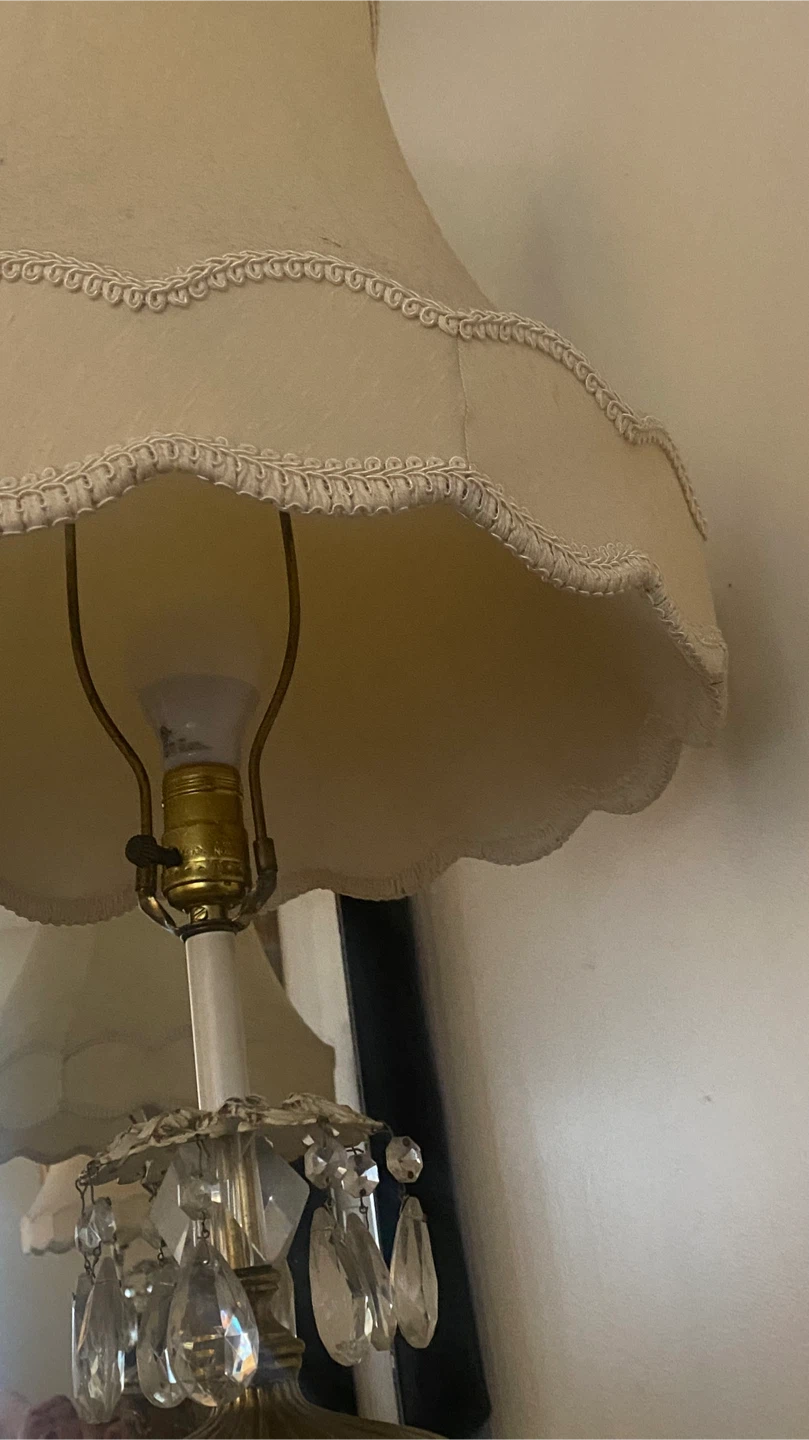 pair Vintage Brass Crystal Accent Table Lamps