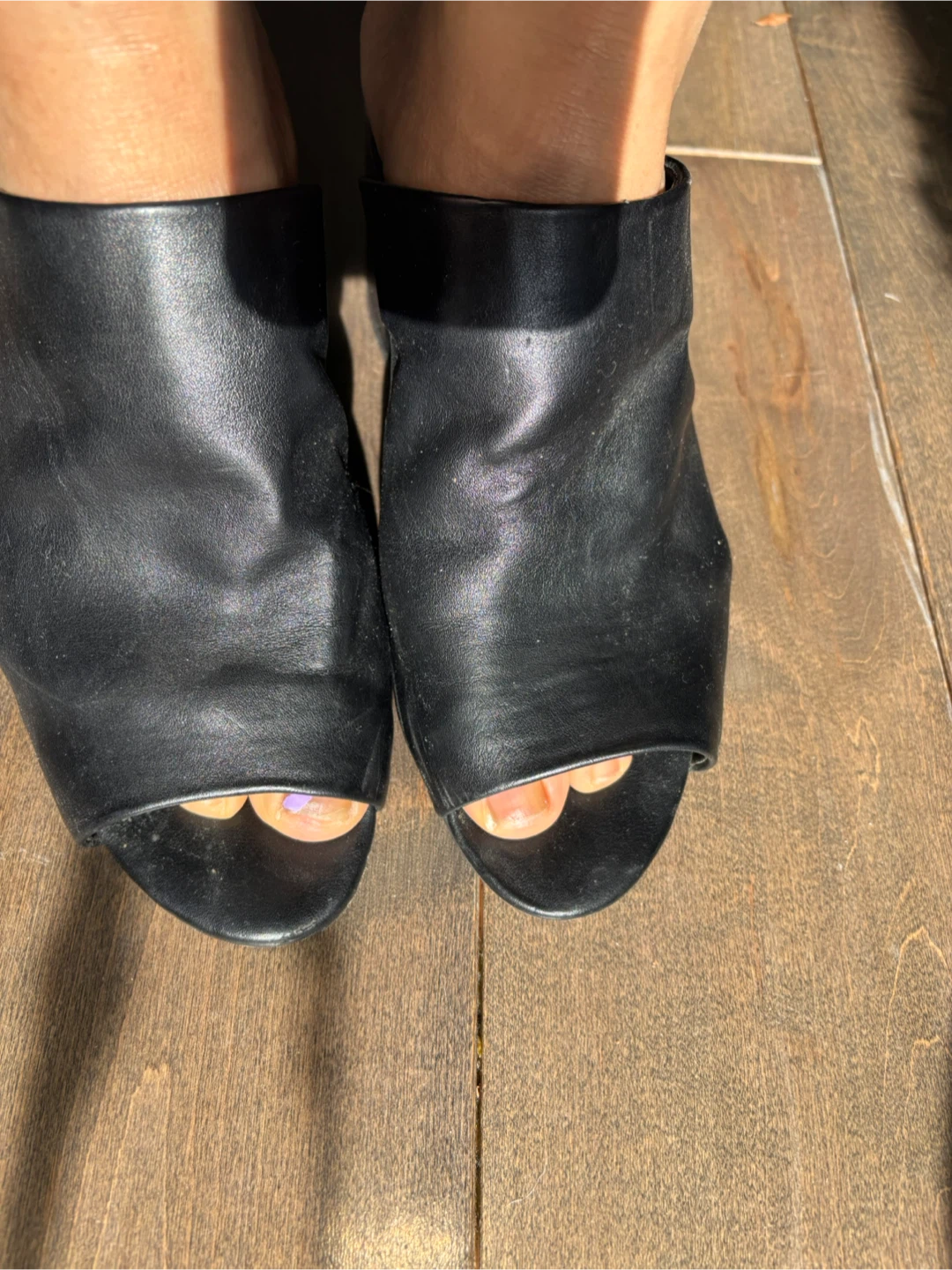 Black Leather Mule Heels