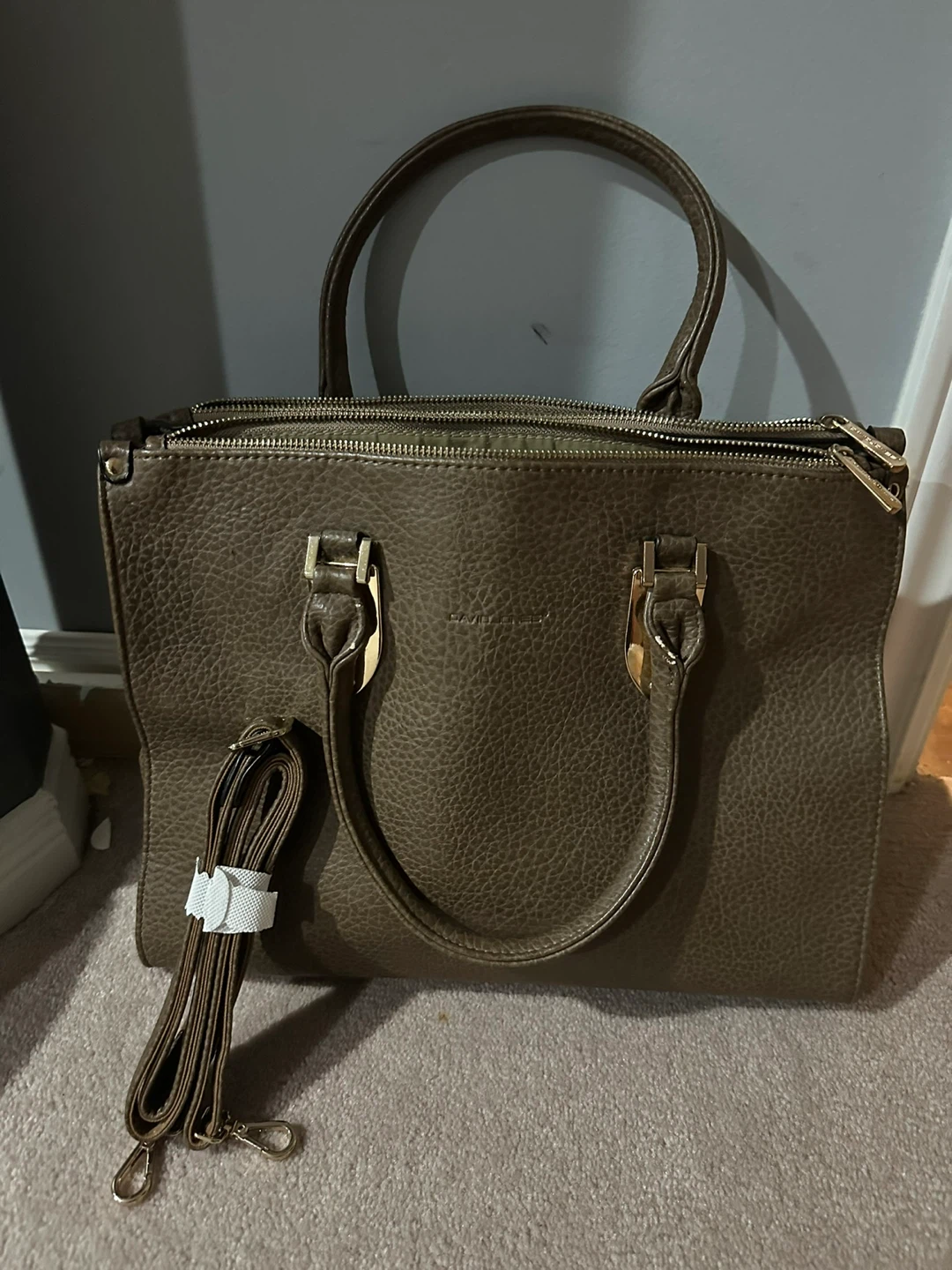 David Jones Taupe Faux Leather Tote Bag with Strap