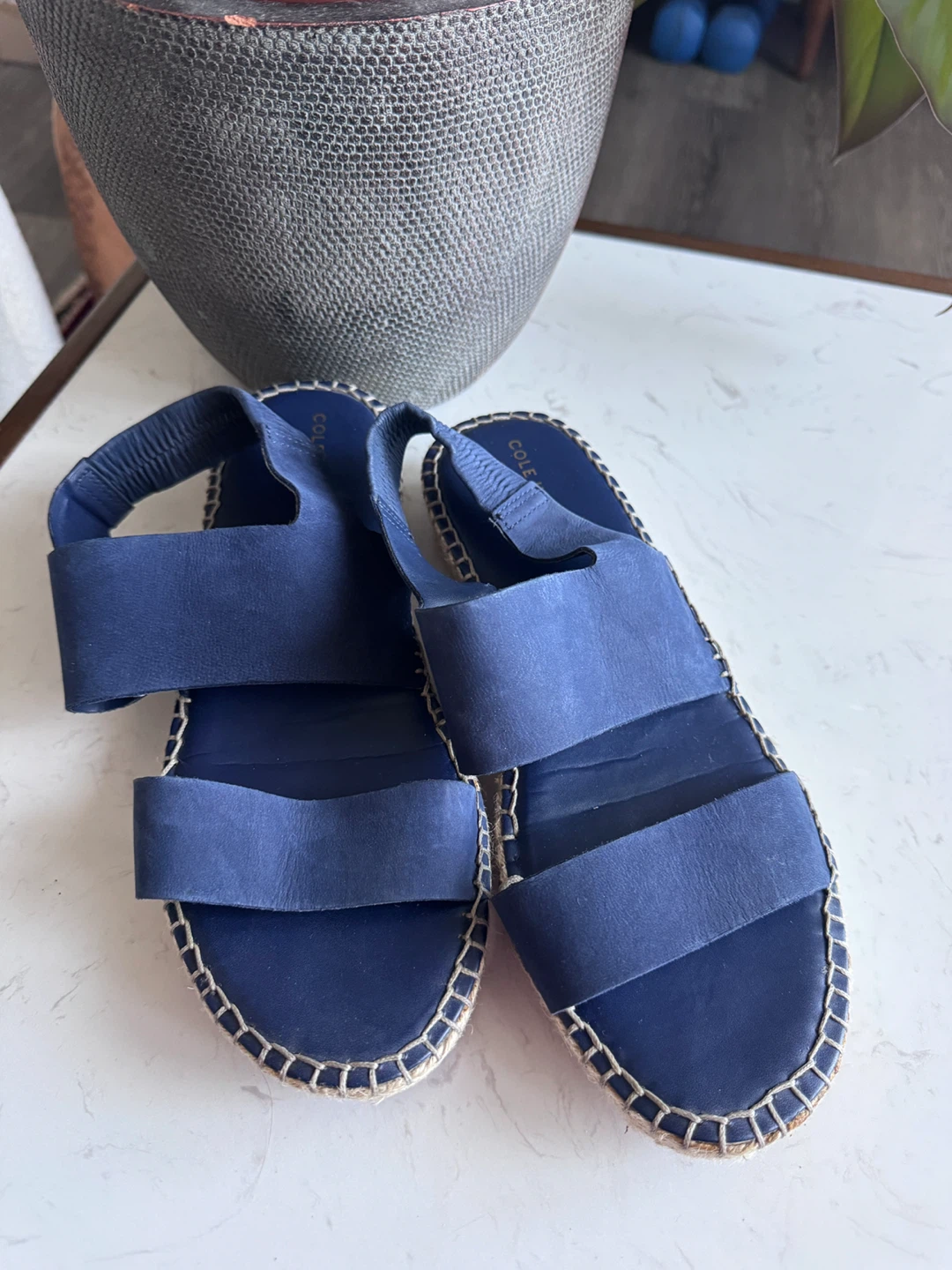 Cole Haan Navy Blue Espadrille Wedge Sandals