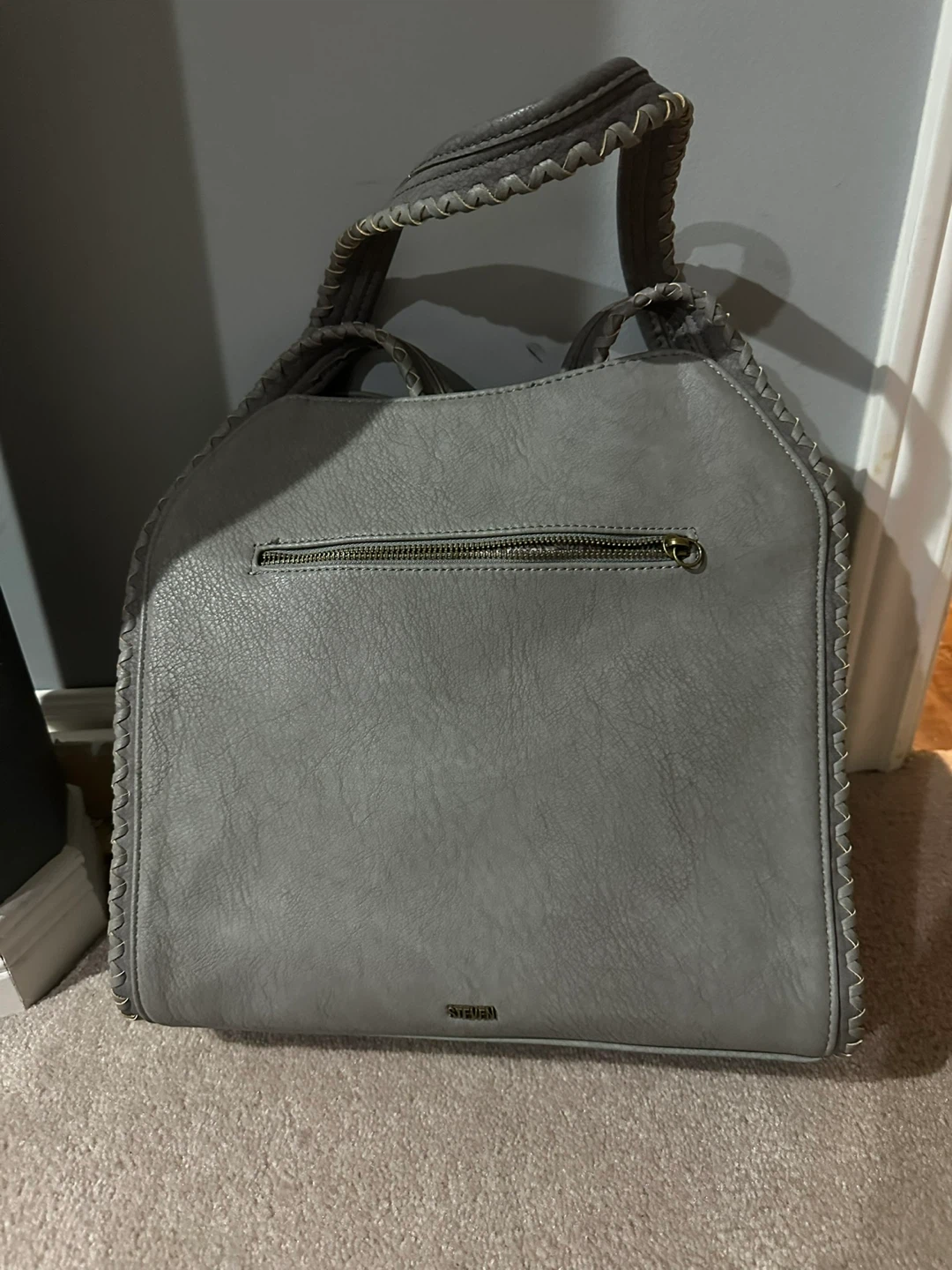 STEVEN Grey Faux Leather Fringe Hobo Bag - photo 2