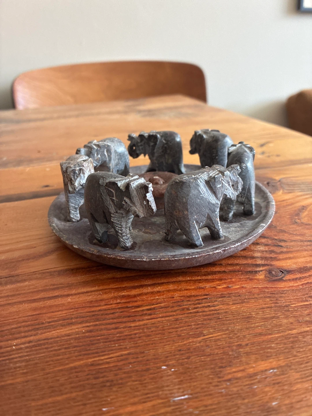 Hand-carved Soapstone Elephant Circle Incense Holder