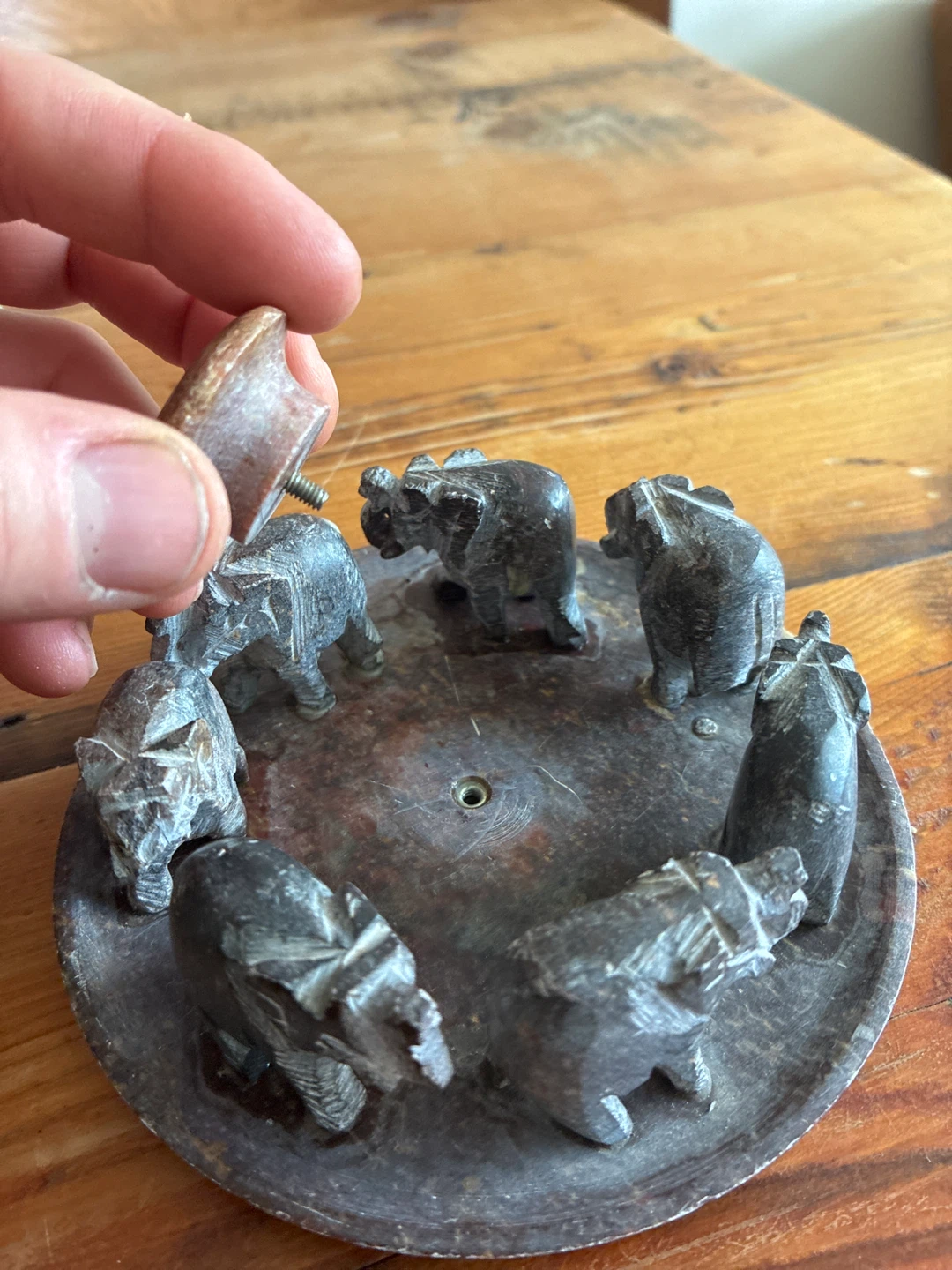 Hand-carved Soapstone Elephant Circle Incense Holder - photo 2