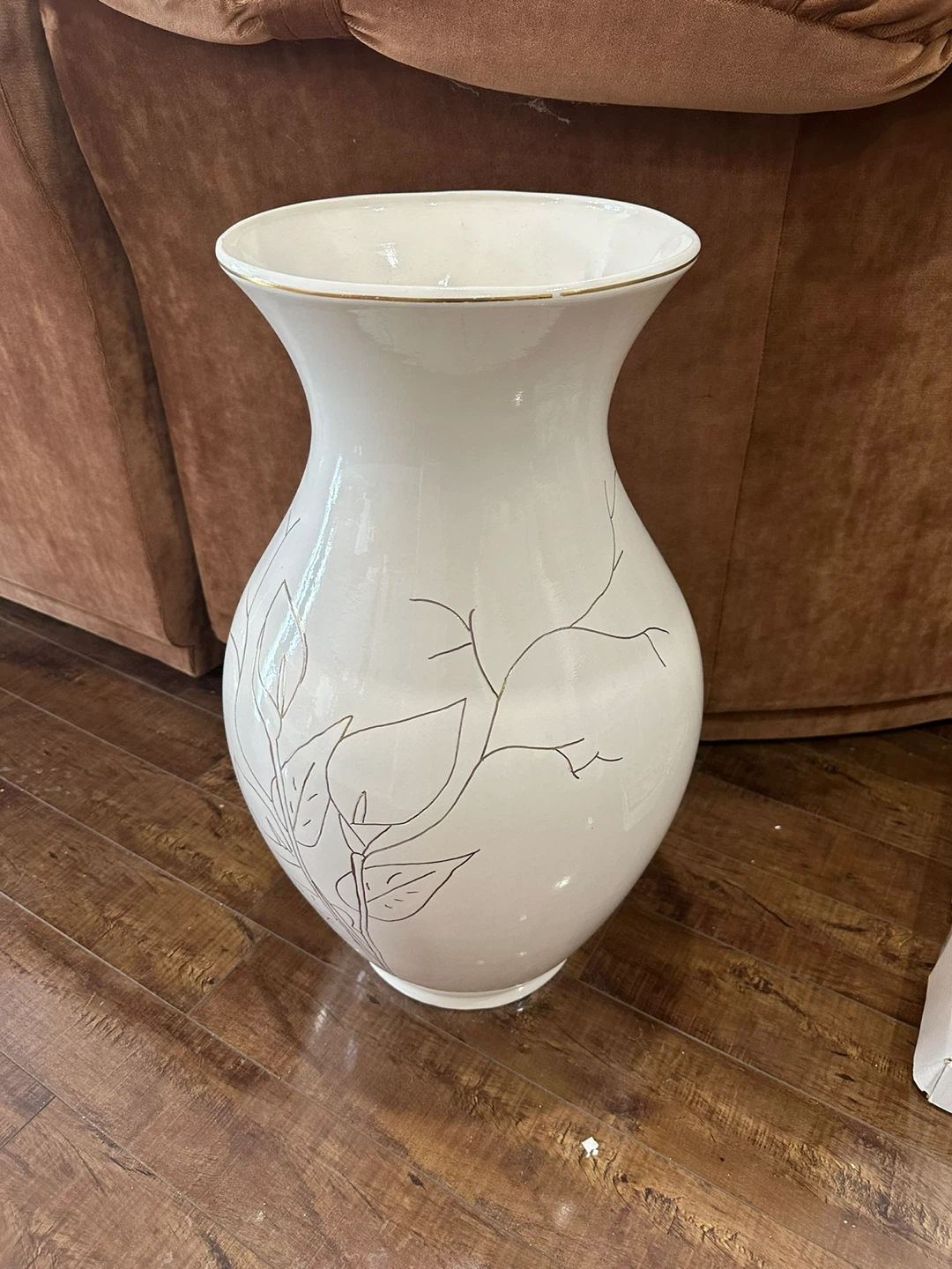 Cream Ceramic Vase with Floral Design
