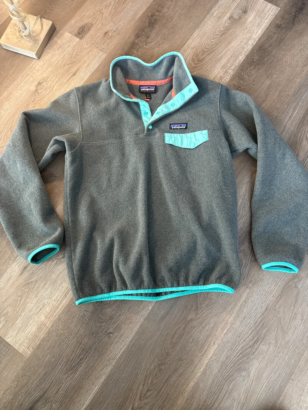 Patagonia Synchilla Fleece Snap-T Pullover - Gray/Teal - Size S