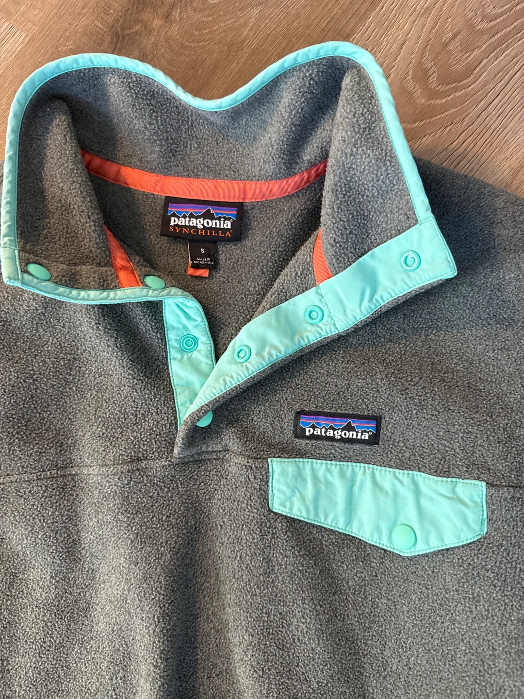 Patagonia Synchilla Fleece Snap-T Pullover - Gray/Teal - Size S - photo 2