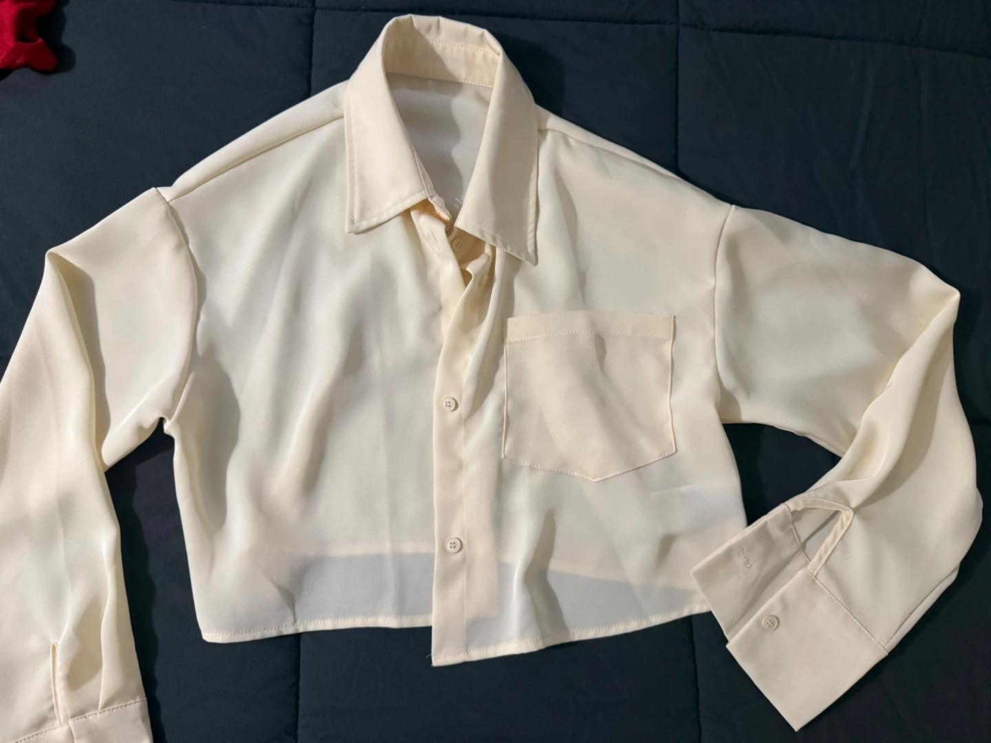 Dazy Cream Cropped Button-Up Shirt