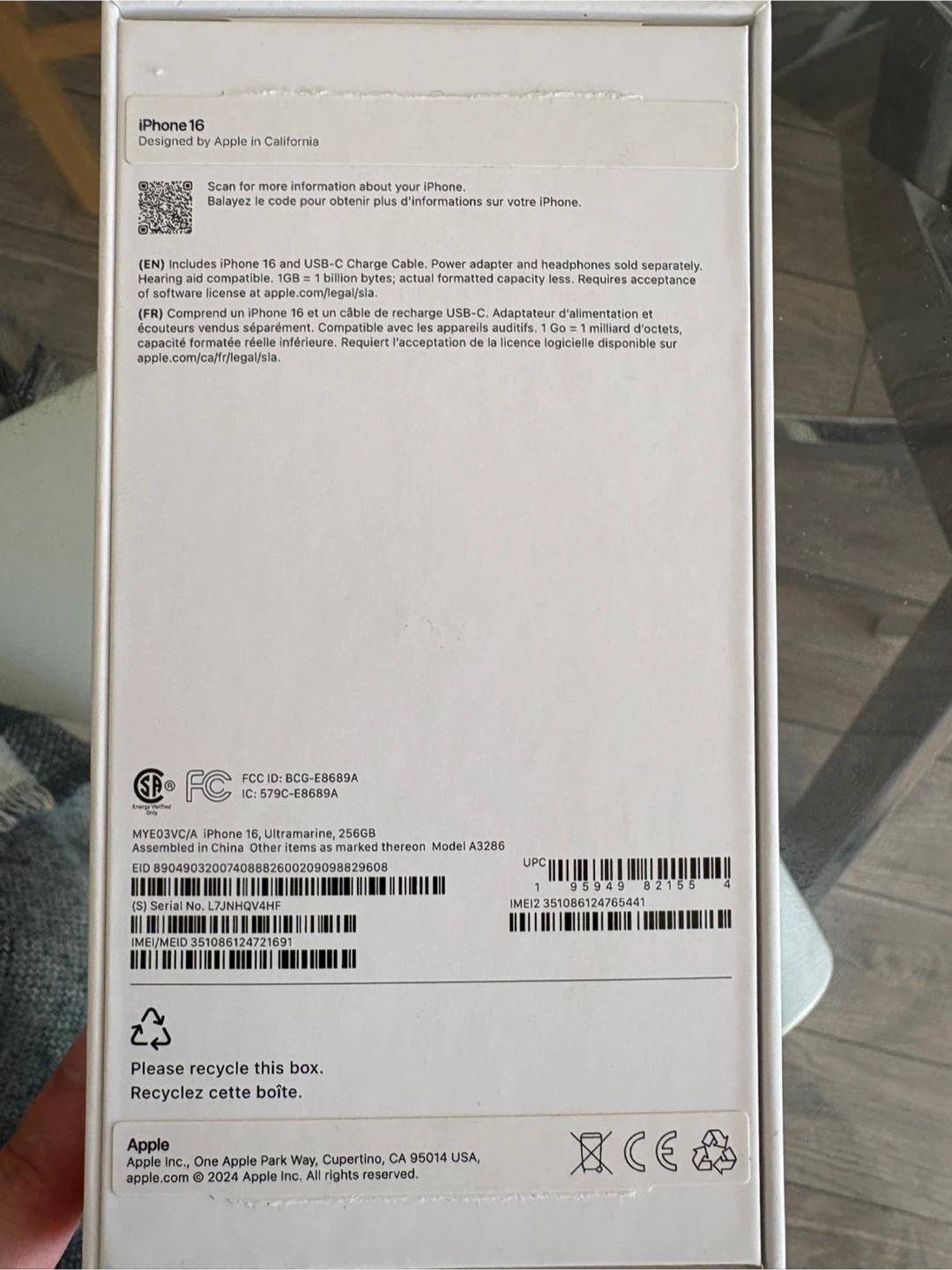 Empty box iPhone 16 Ultramarine 256GB - photo 3