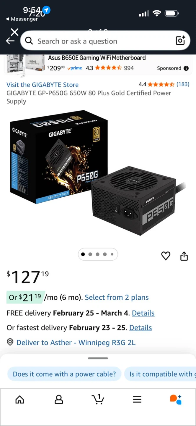 GIGABYTE P650G 650W 80 Plus Gold Power Supply