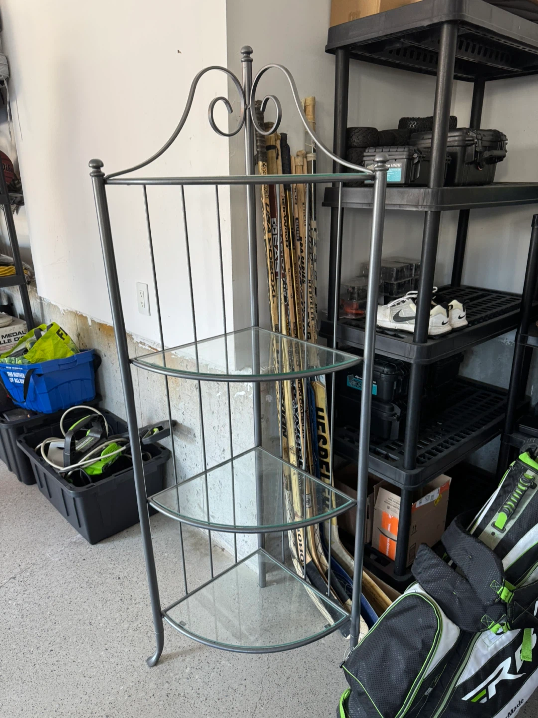 3-Tier Metal Corner Shelf with Glass Shelves
