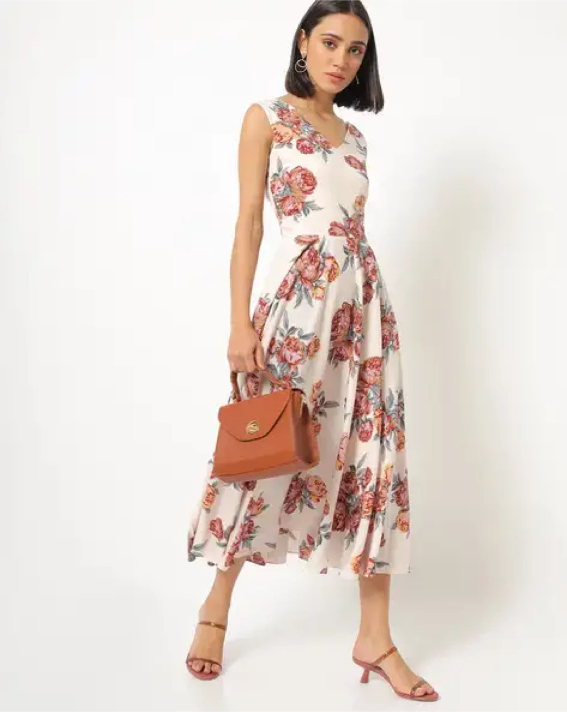 NEW! RARE LONDON Floral V-Neck Flared Midi Dress