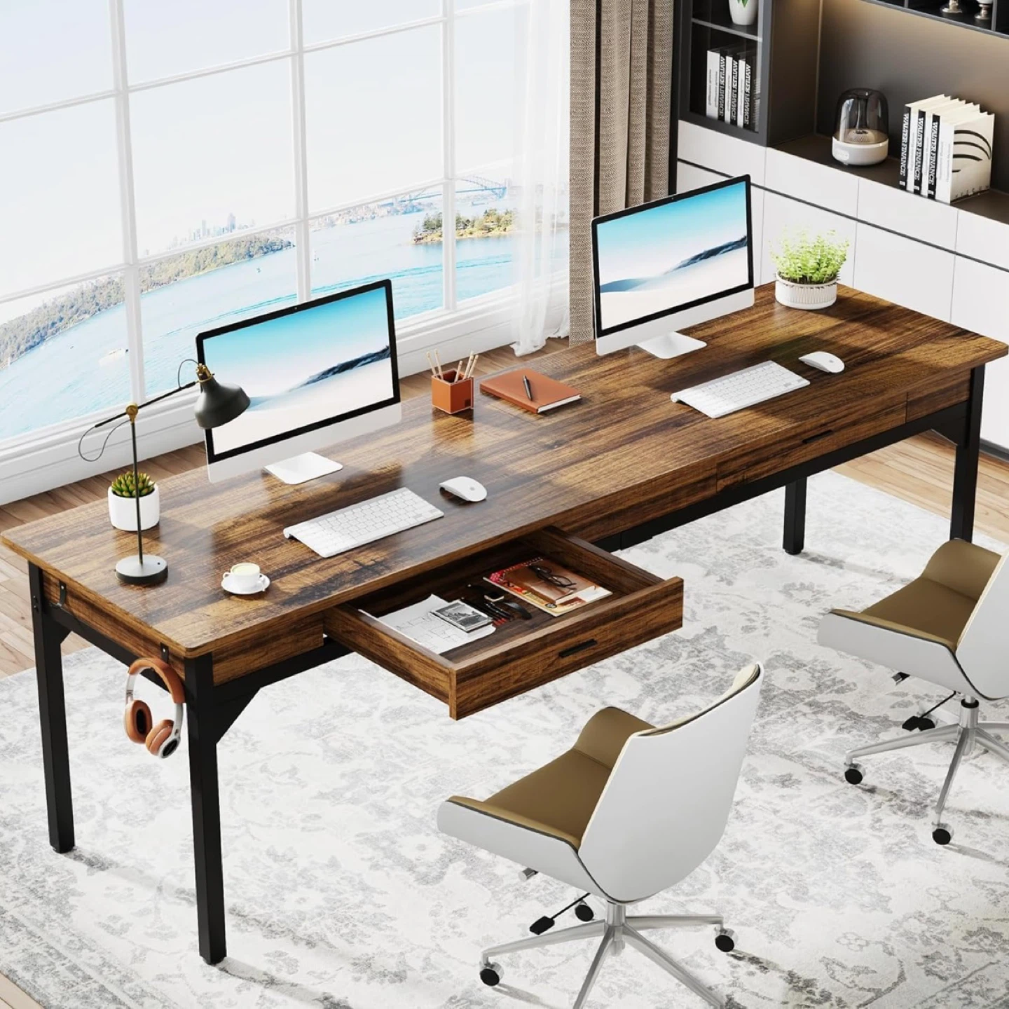 Extra long computer desk