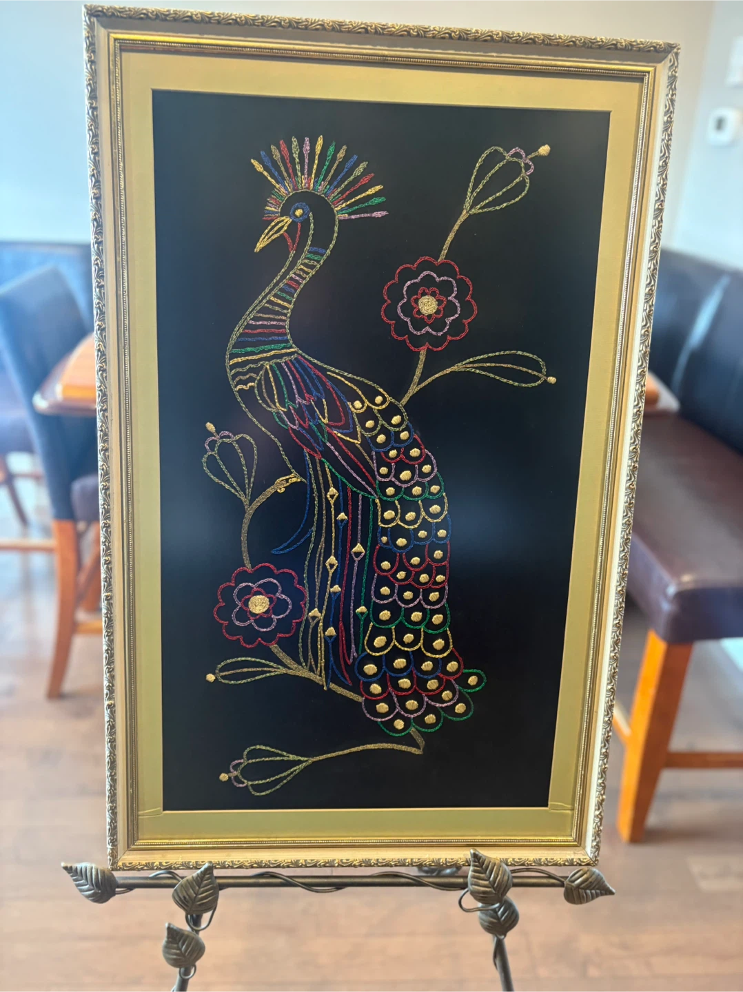 Framed Peacock Embroidery Art - photo 4