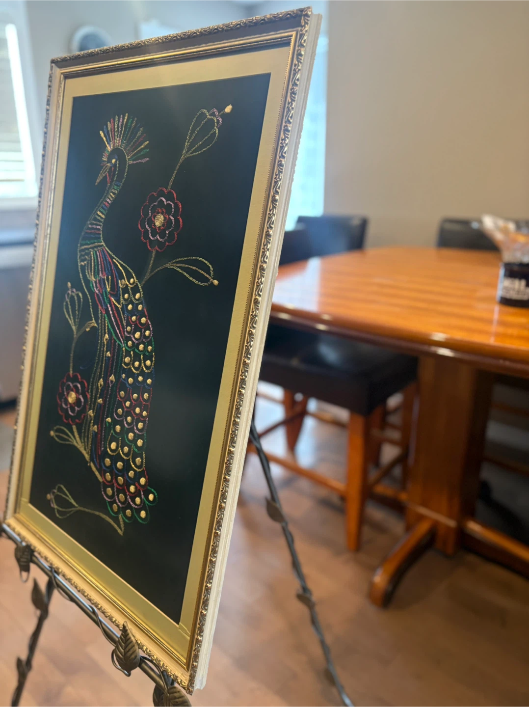 Framed Peacock Embroidery Art - photo 2