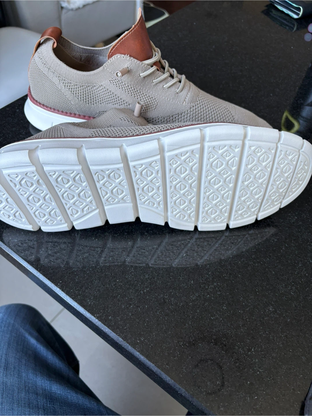 Men's Tan Knit Casual Sneaker with Brown Leather Accents - photo 2