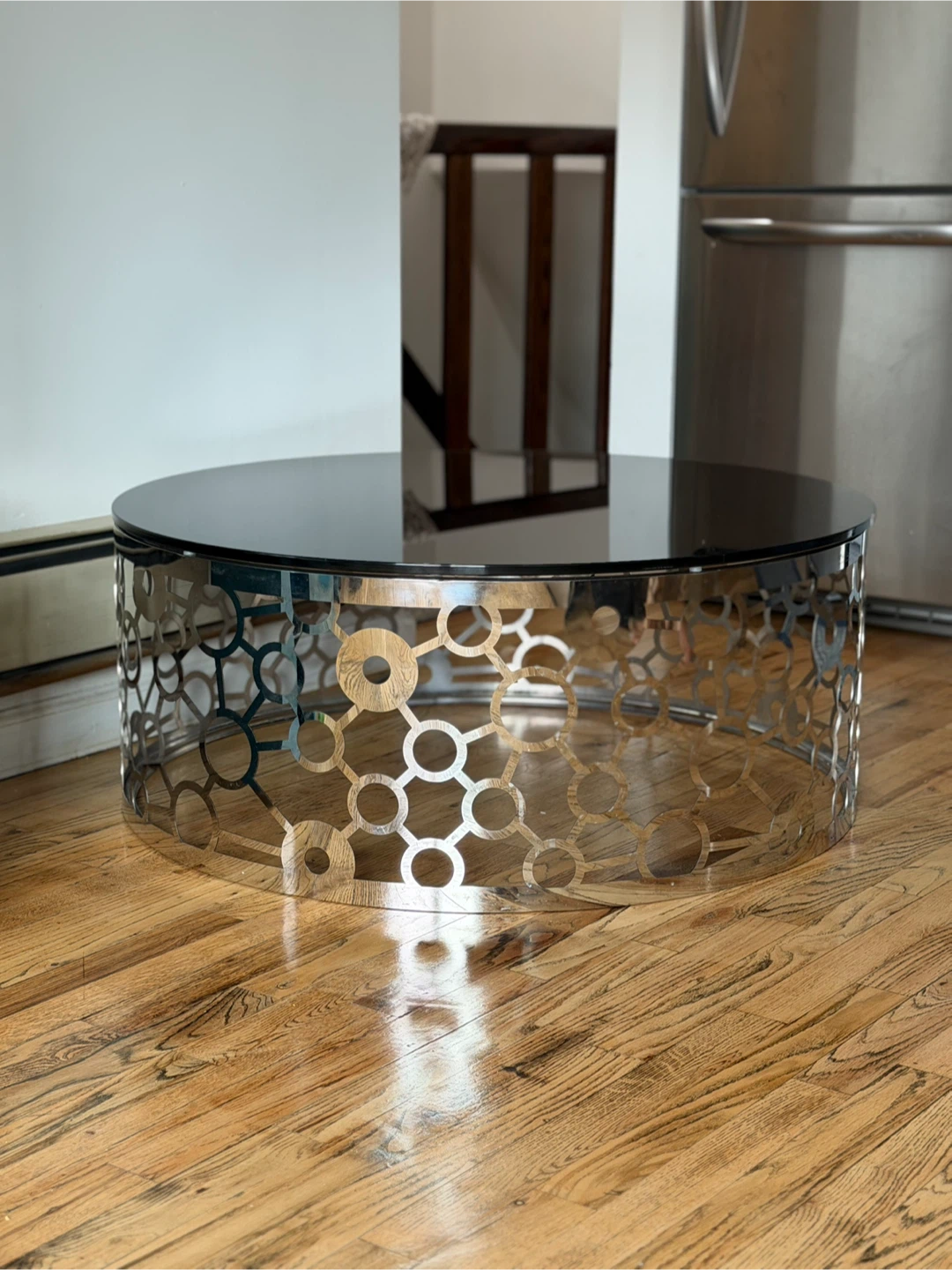 Round Black Glass Coffee Table - 33" Diameter
