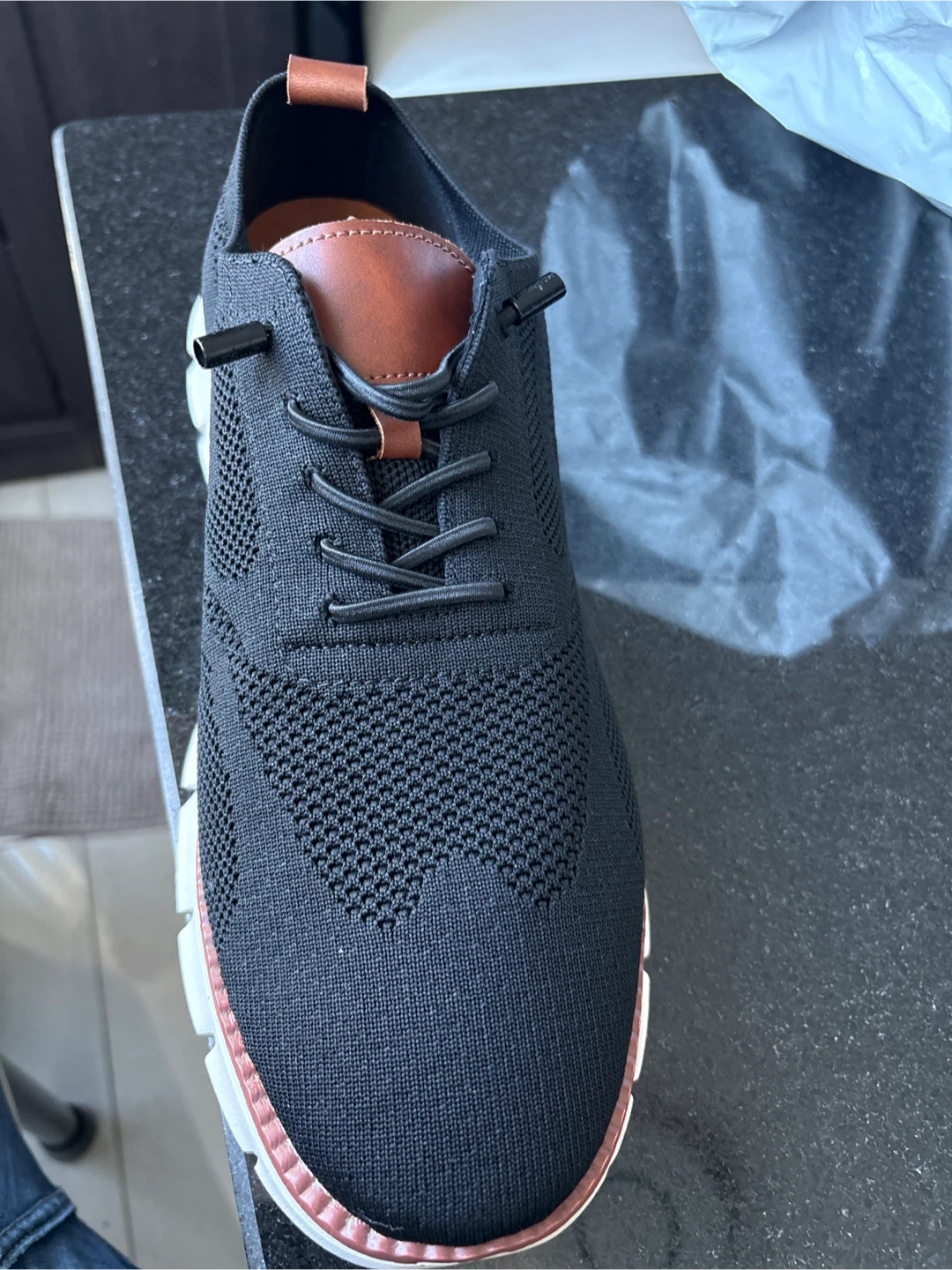 Men's Tan Knit Casual Sneaker with Brown Leather Accents - photo 3