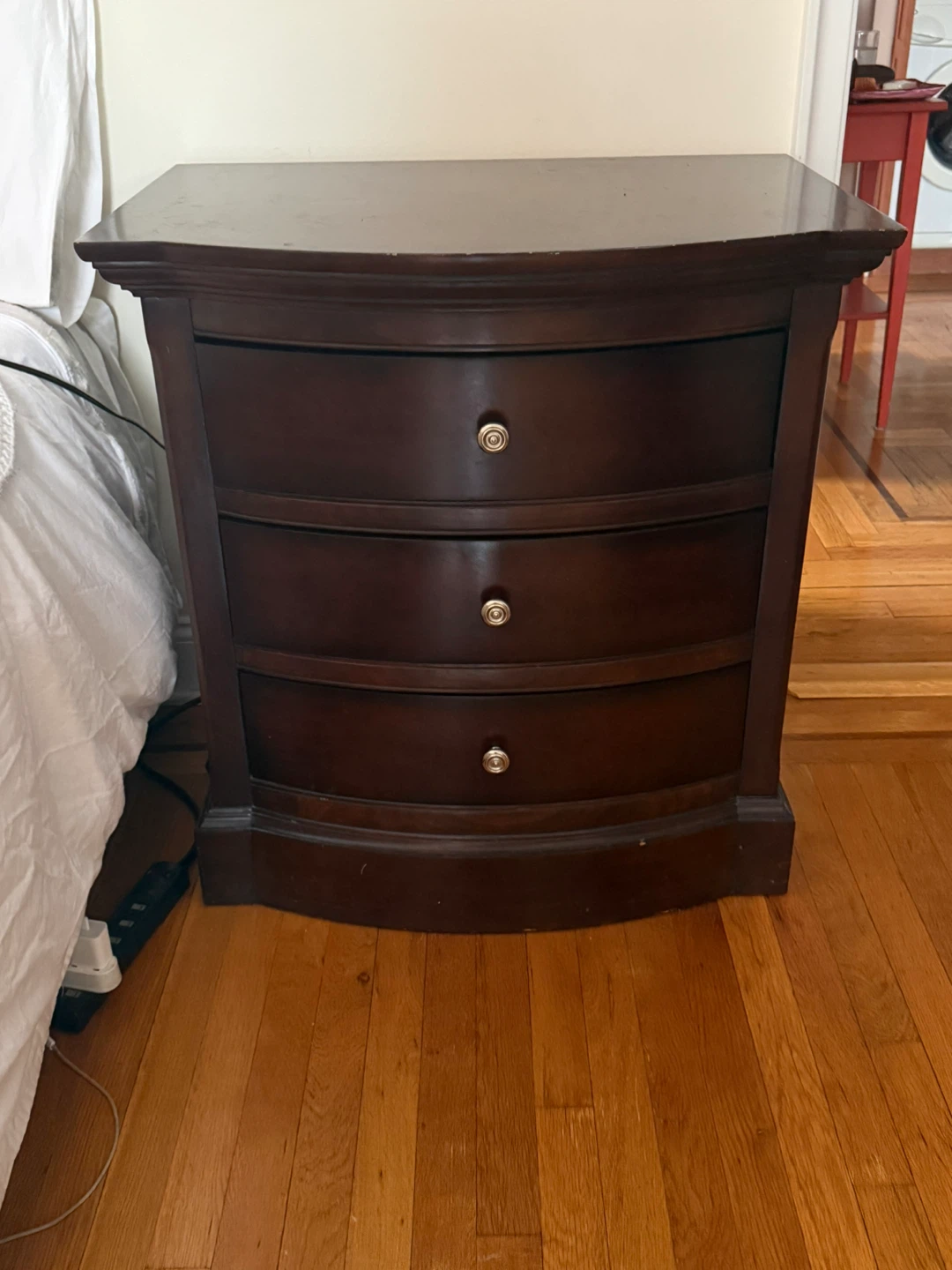Dark Wood 3-Drawer Nightstand