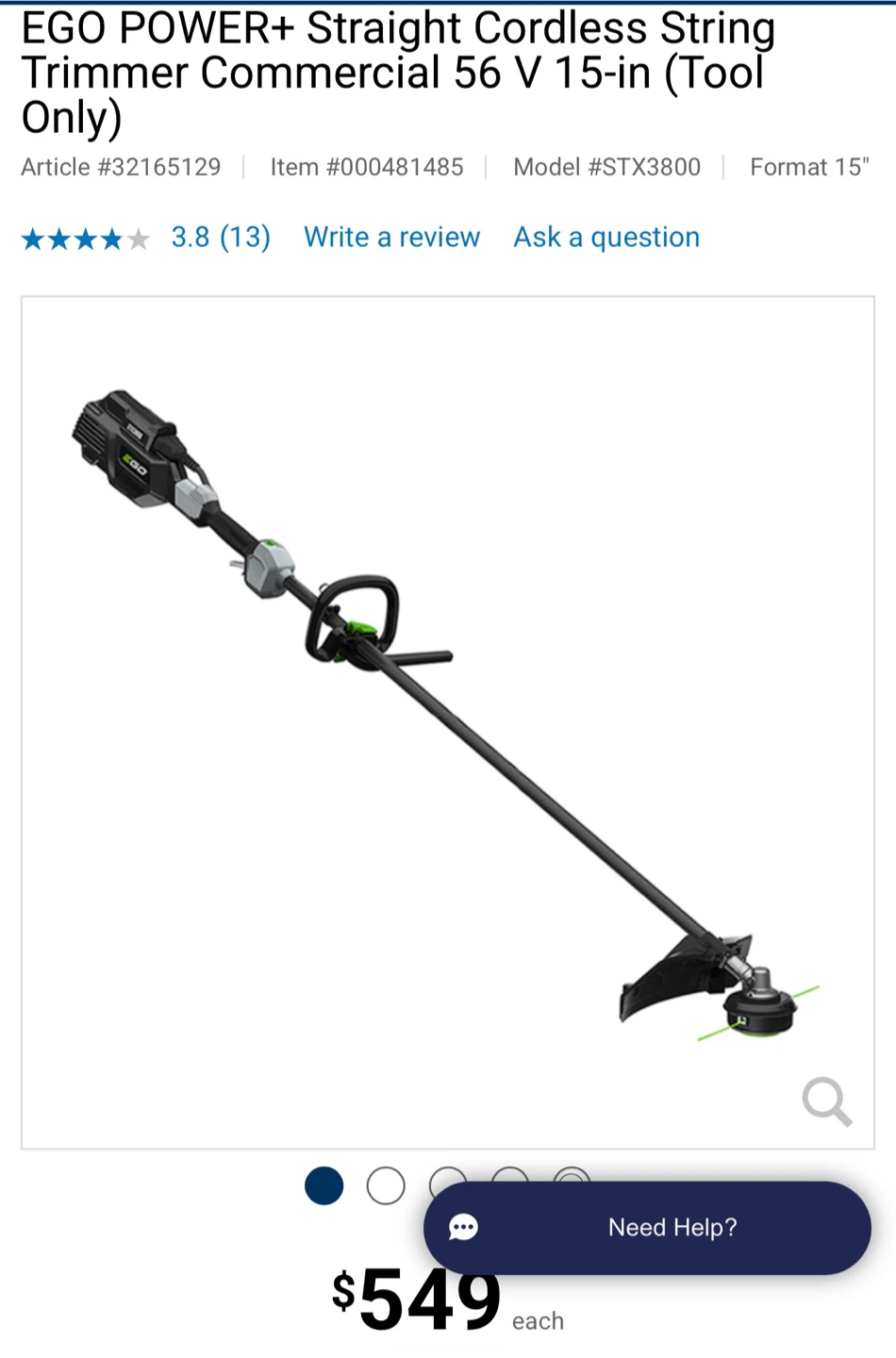 EGO Commercial Series 15" String Trimmer STX3800