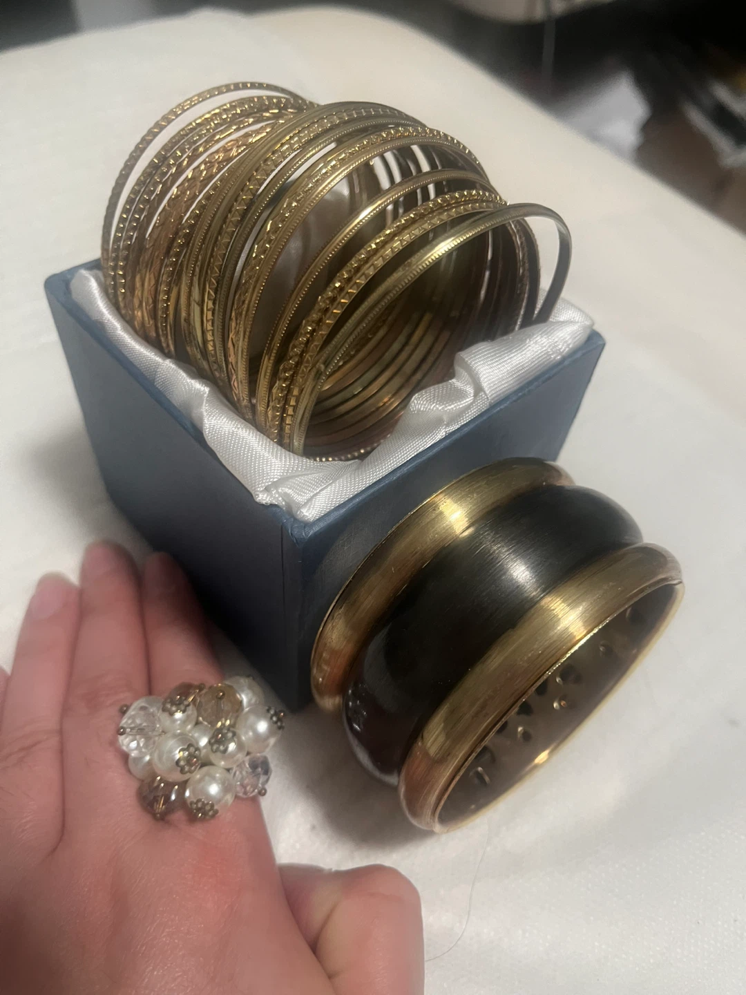 Gold  Bangles,23 pieces Gol Bracelet,  Pearl Ring Set