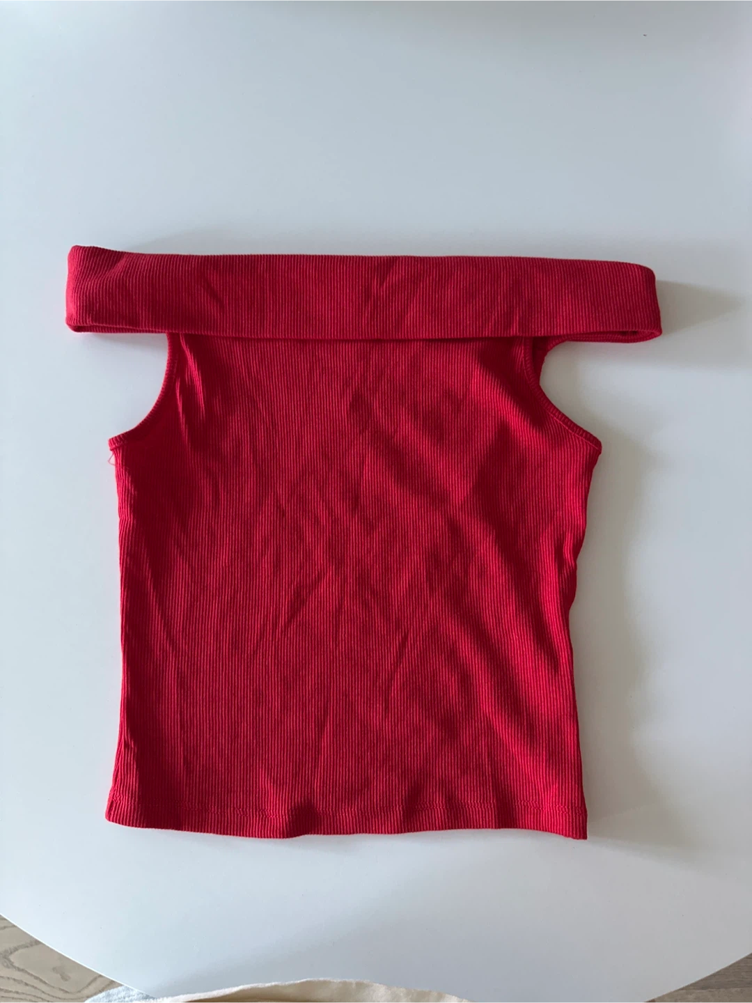 Red Off-the-Shoulder Ribbed Tank Top